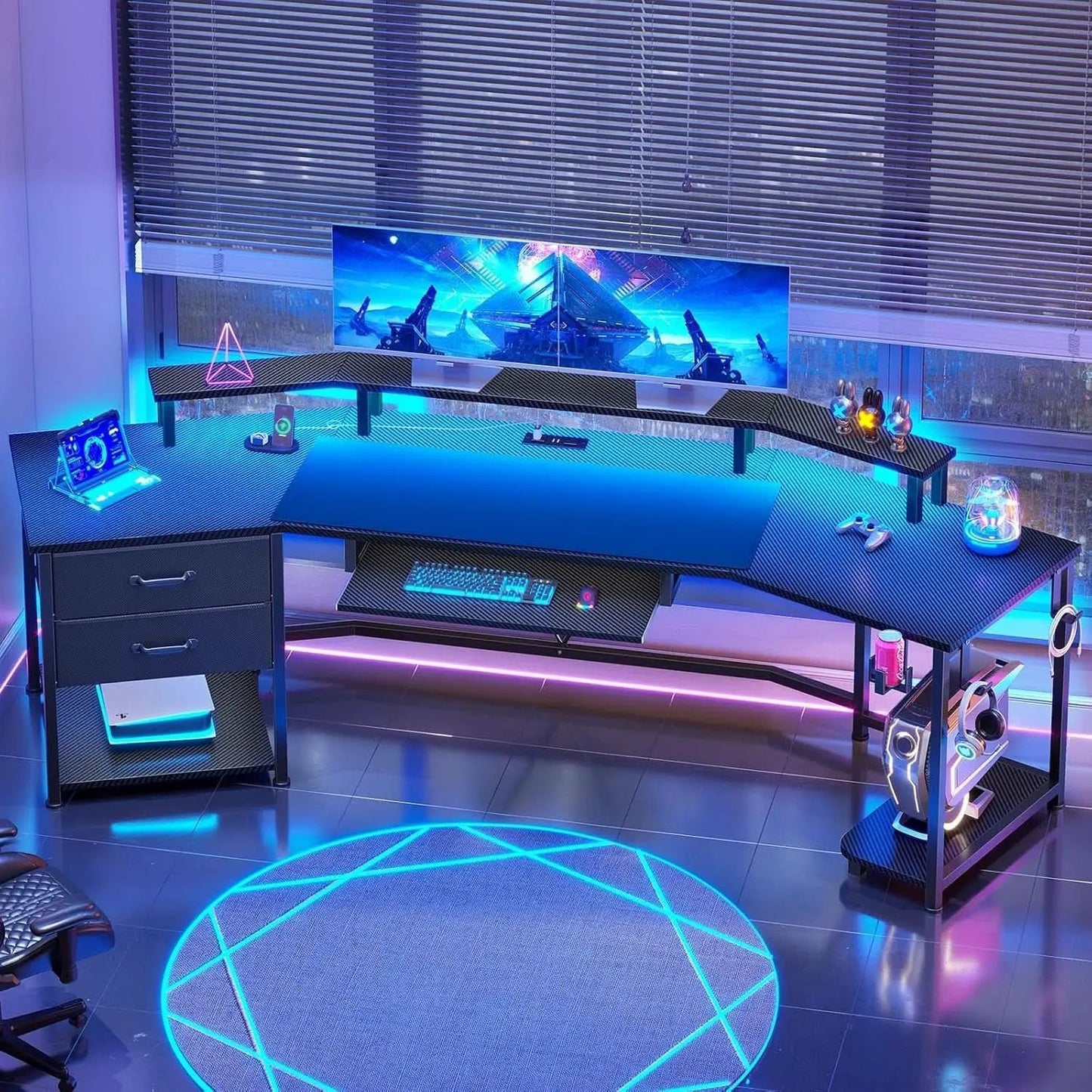79 Inch Gaming Desk With LED Lights And Storage from PriceLows™