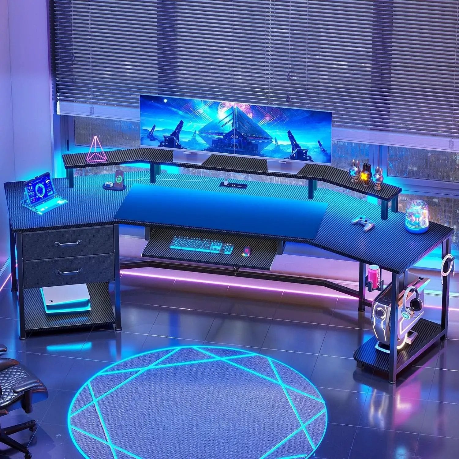79 Inch Gaming Desk With LED Lights And Storage from PriceLows™
