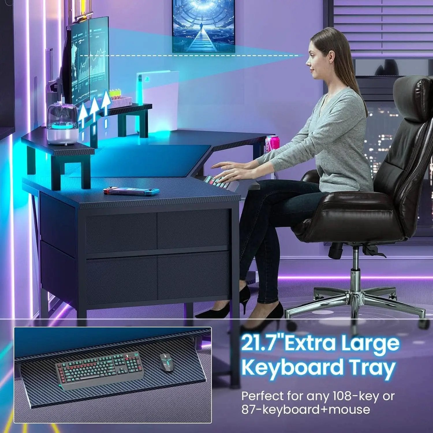 79 Inch Gaming Desk With LED Lights And Storage from PriceLows™