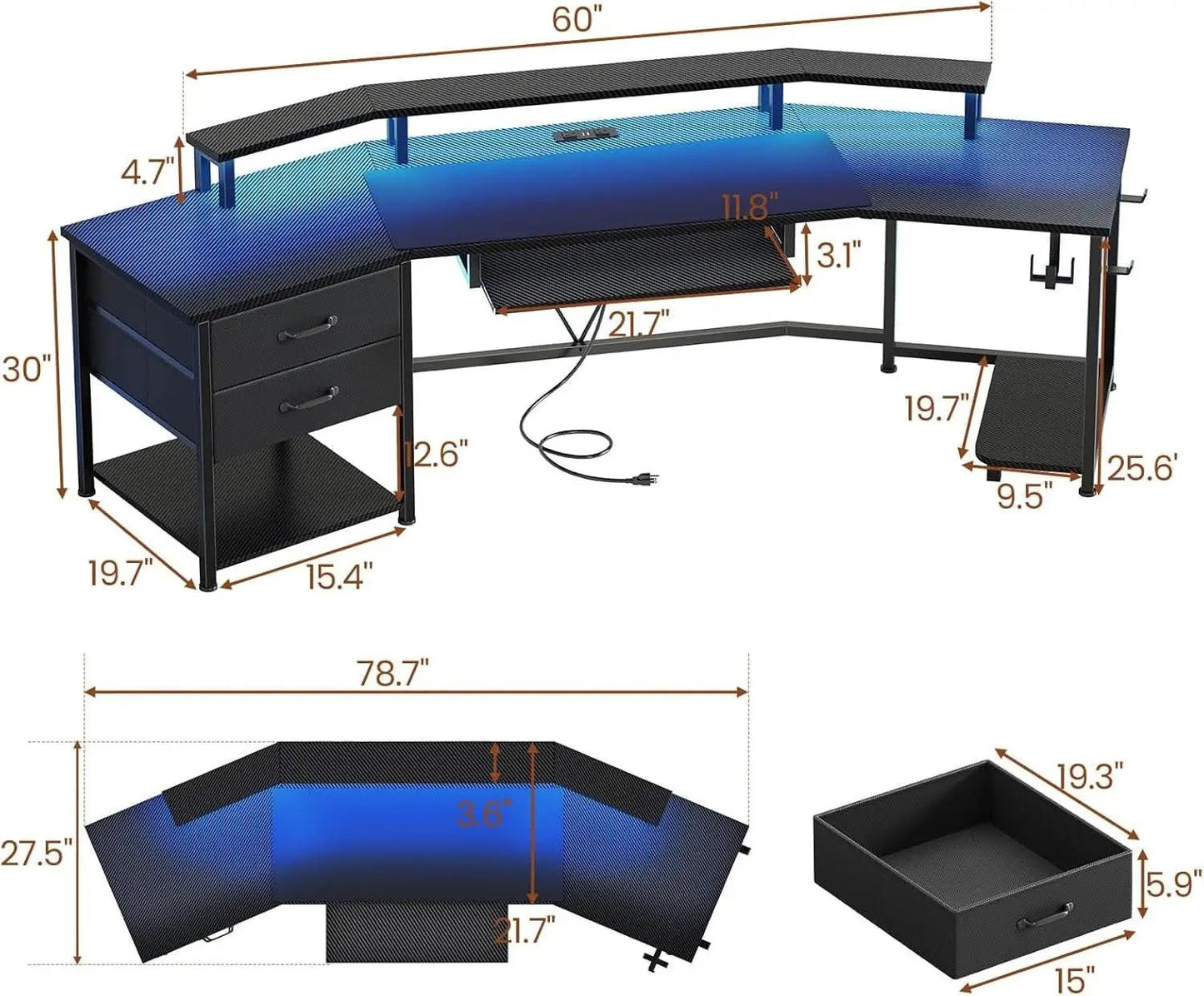 79 Inch Gaming Desk With LED Lights And Storage from PriceLows™