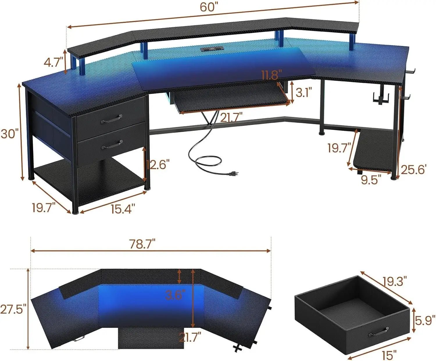 79 Inch Gaming Desk With LED Lights And Storage from PriceLows™