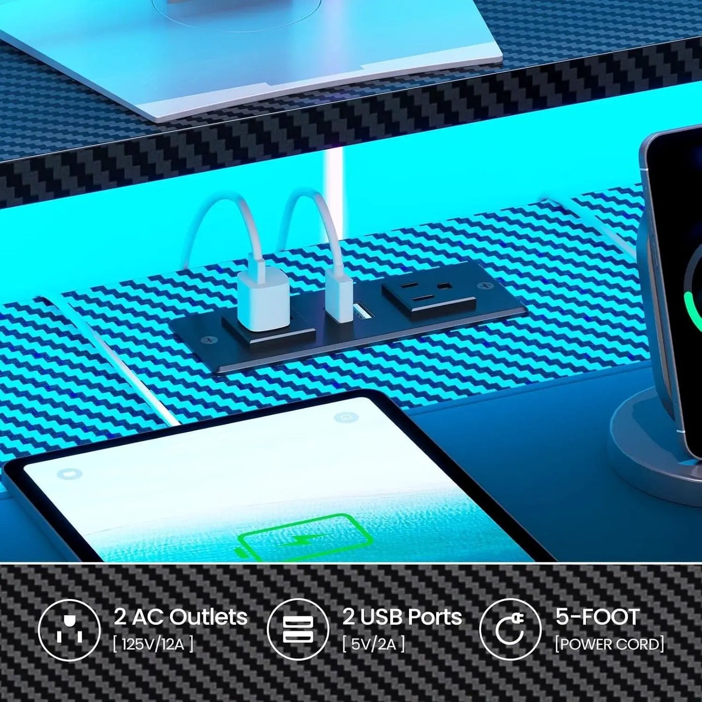 79 Inch Gaming Desk With LED Lights And Storage from PriceLows™