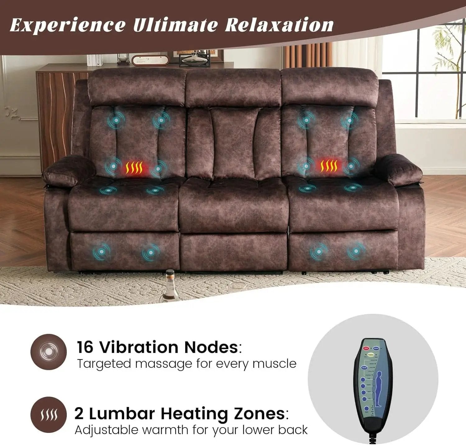 Power Reclining Sofa Set 3 Seat With Massage USB Ports from PriceLows™