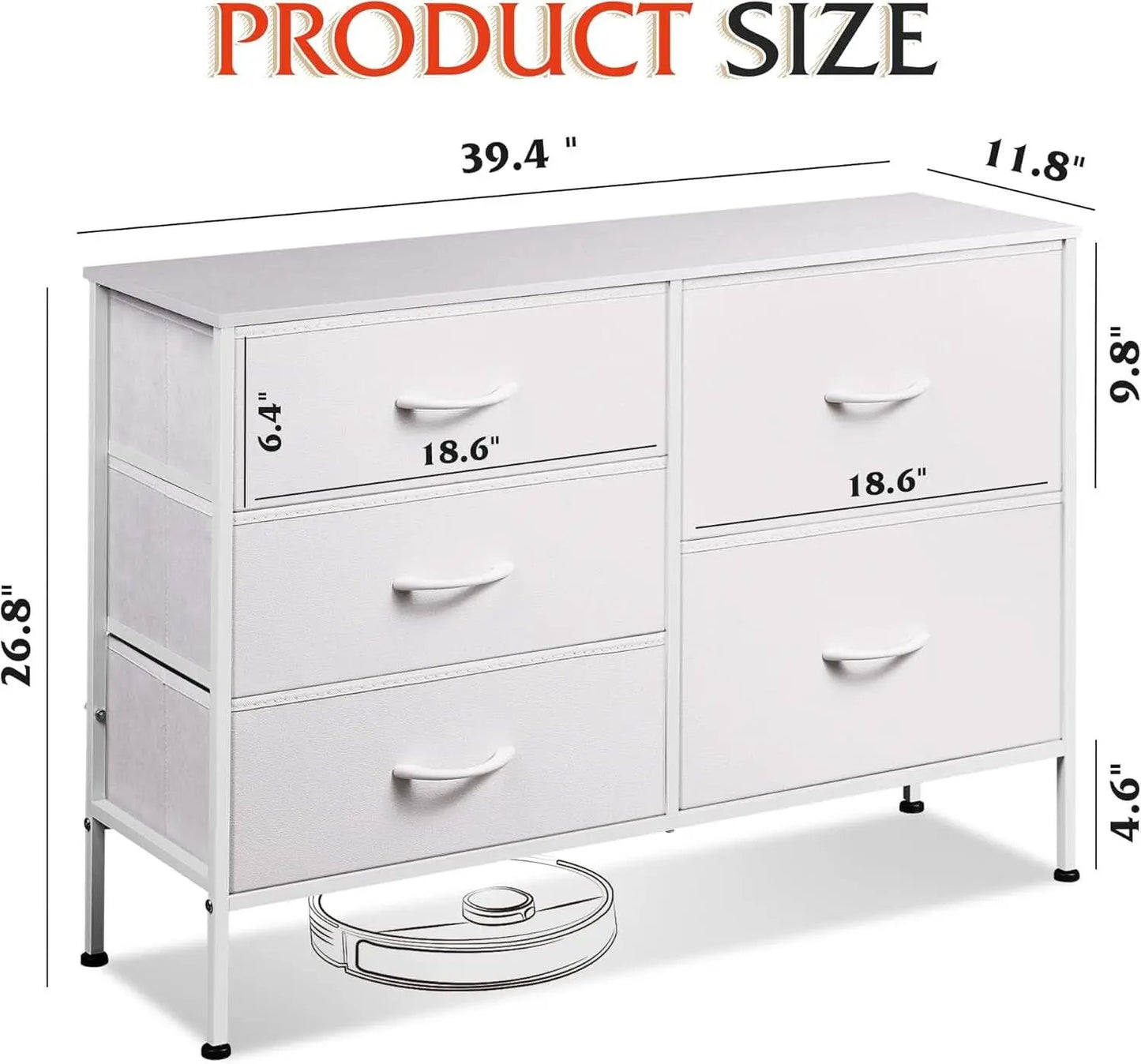 Fabric Dresser With 5 Drawers White For Bedroom Storage Organizer from PriceLows™