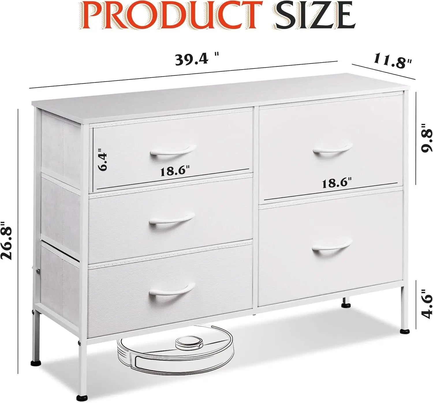 Fabric Dresser With 5 Drawers White For Bedroom Storage Organizer from PriceLows™