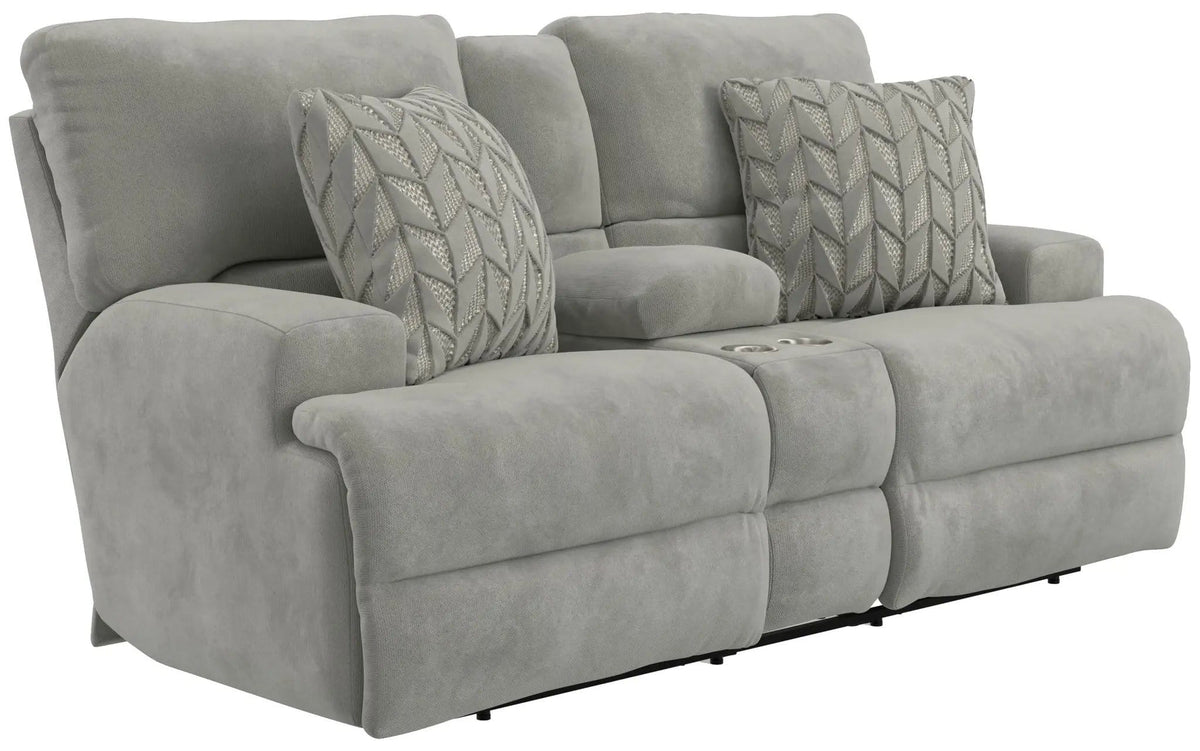Renaldo Power Console Loveseat With Zero Gravity Recline | 86 x 43 x 43 in | Polyester & Fabric | Stone