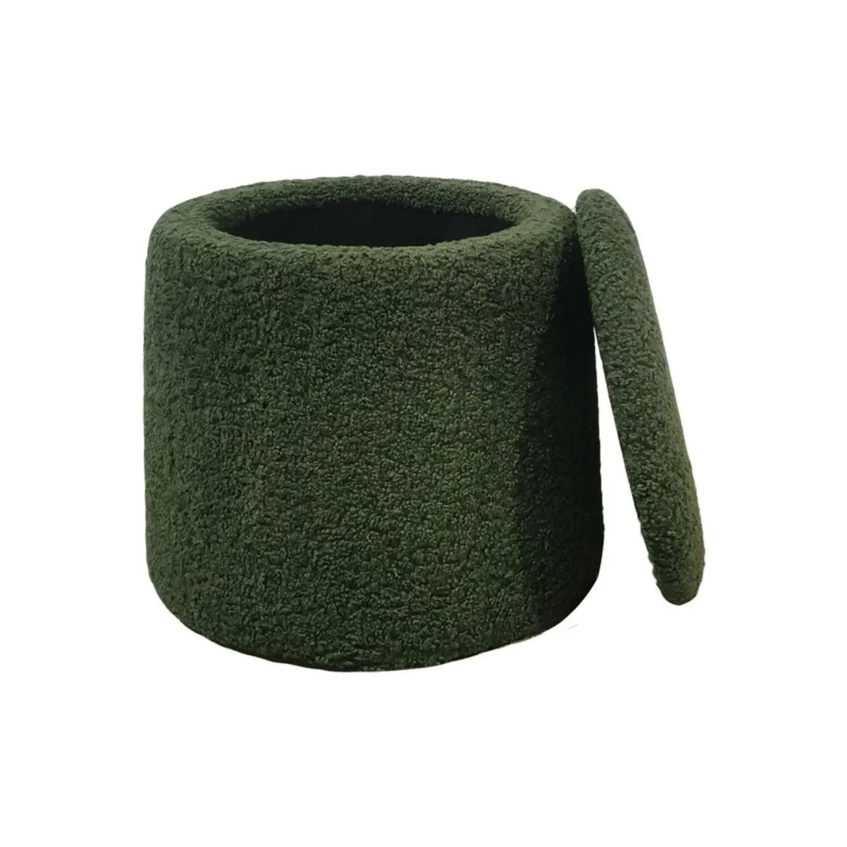 Round Storage Ottoman | Upholstered Soft Fabric | High Density Foam | Built-In Compartment