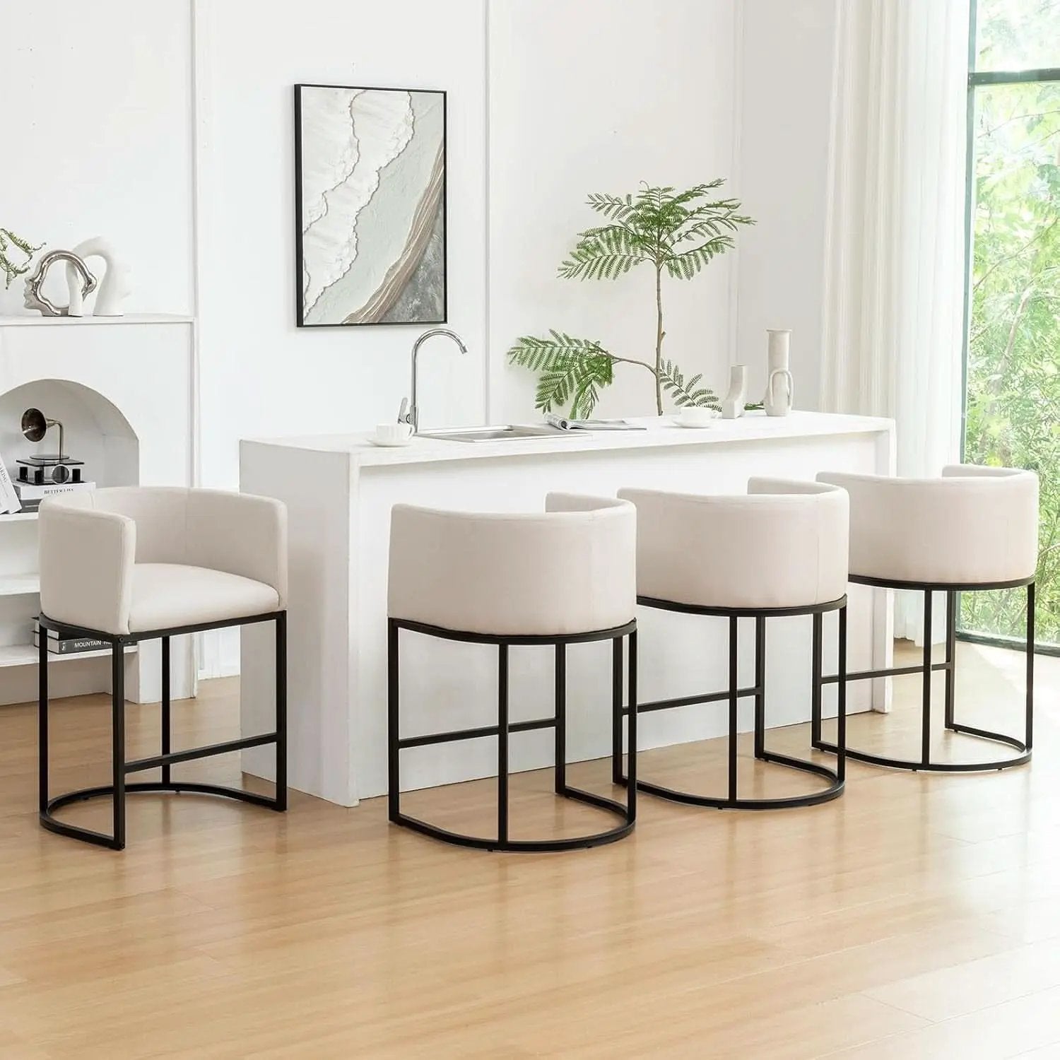 Modern Barrel Counter Height Bar Stools Set of Four from PriceLows™