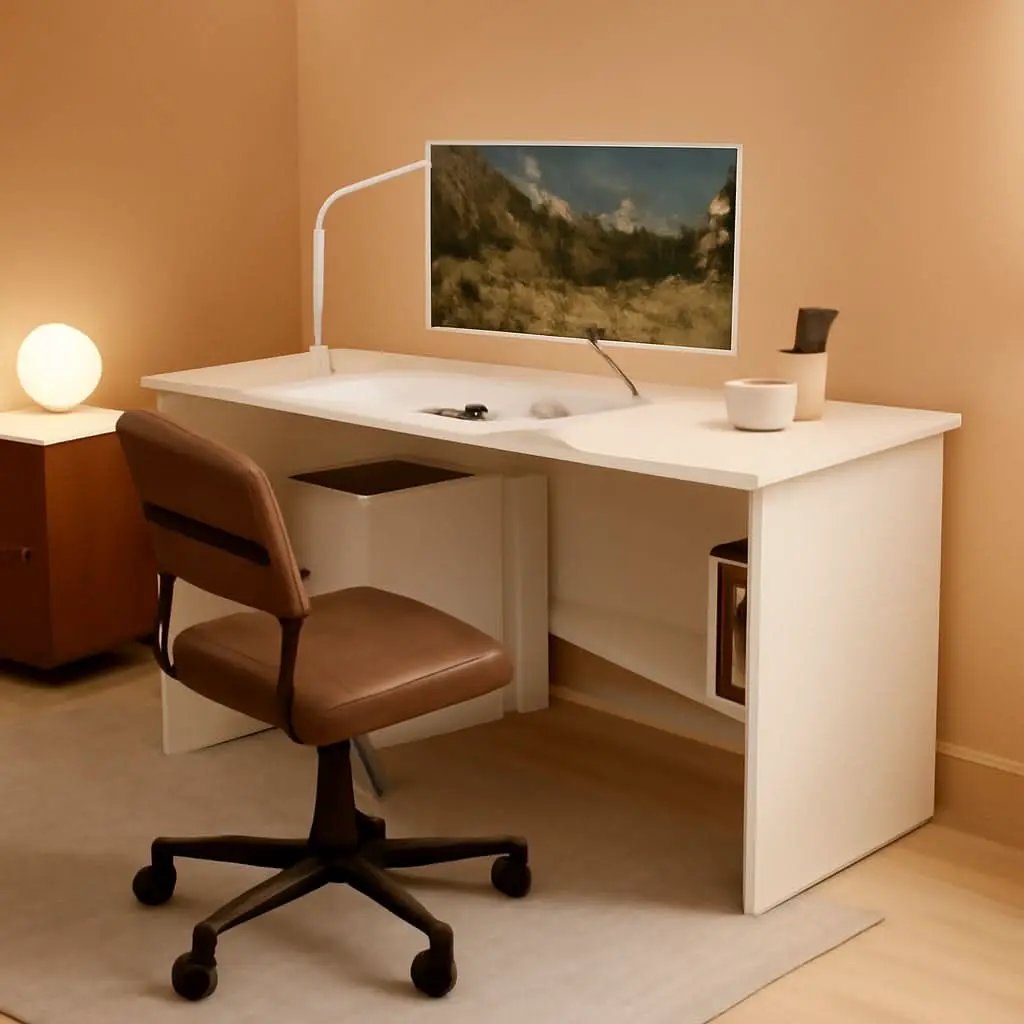 Compact White Corner Desk With Storage Shelves For Home Office from PriceLows™