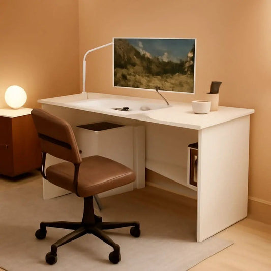 Compact White Corner Desk With Storage Shelves For Home Office from PriceLows™