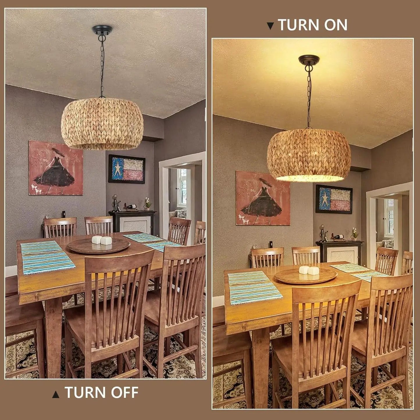 5 Light Farmhouse Rattan Chandelier Natural Water Hyacinth Shade from PriceLows™