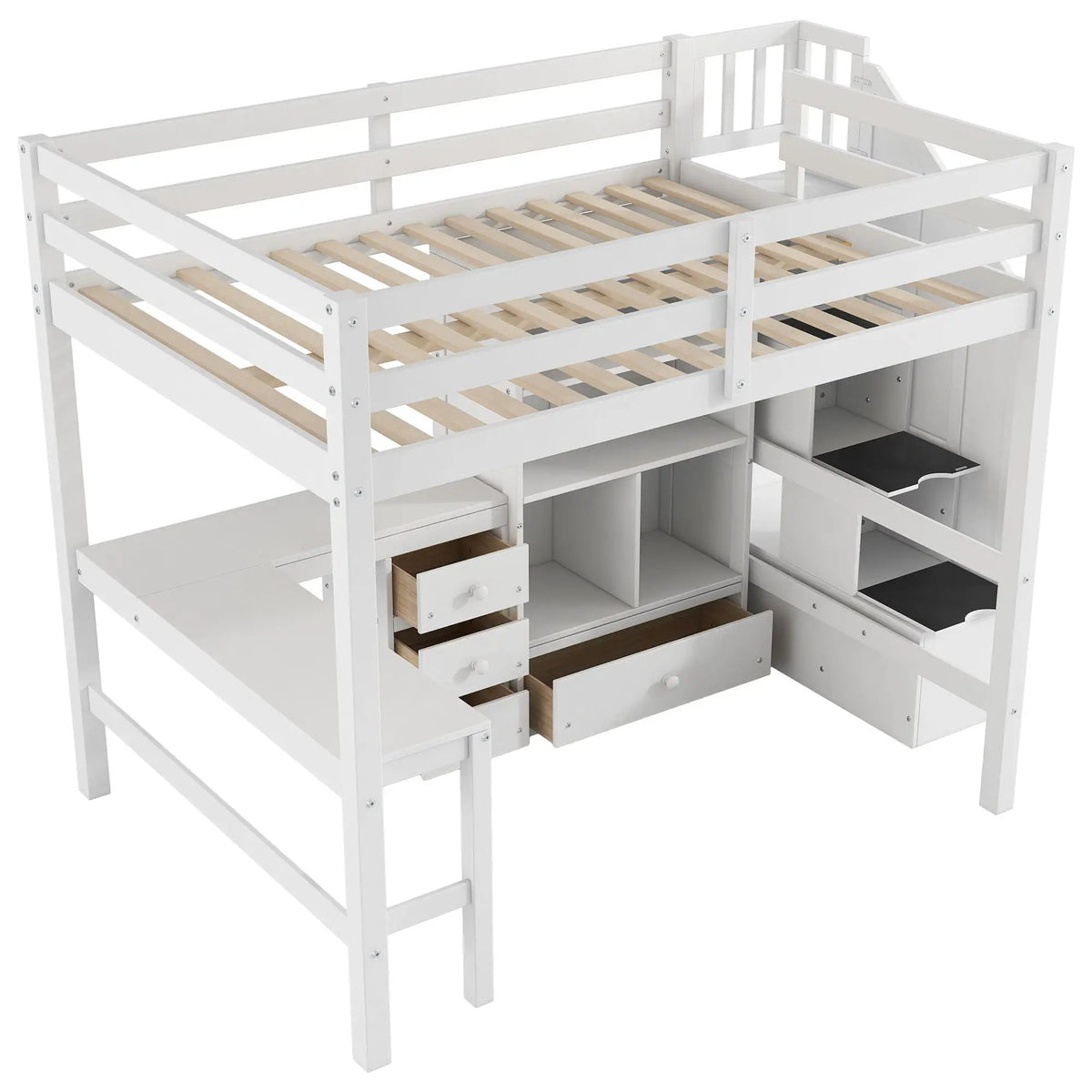 Loft Bed With L-Shaped Desk | Three Drawers | Cabinet | Storage Staircase