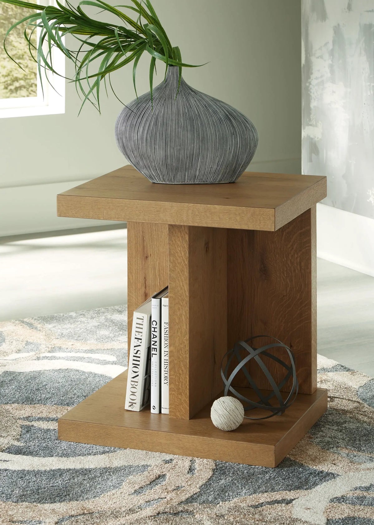 Brinstead Chairside End Table | Light Brown | Rustic Oak Veneer | 50 Inch Cord Length