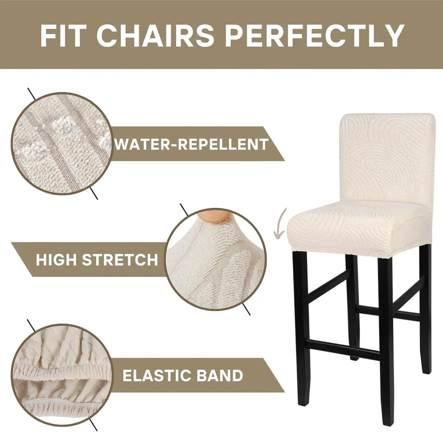 Water Repellent Bar Stool Covers Set Of 4 Beige Ripple Jacquard from PriceLows™