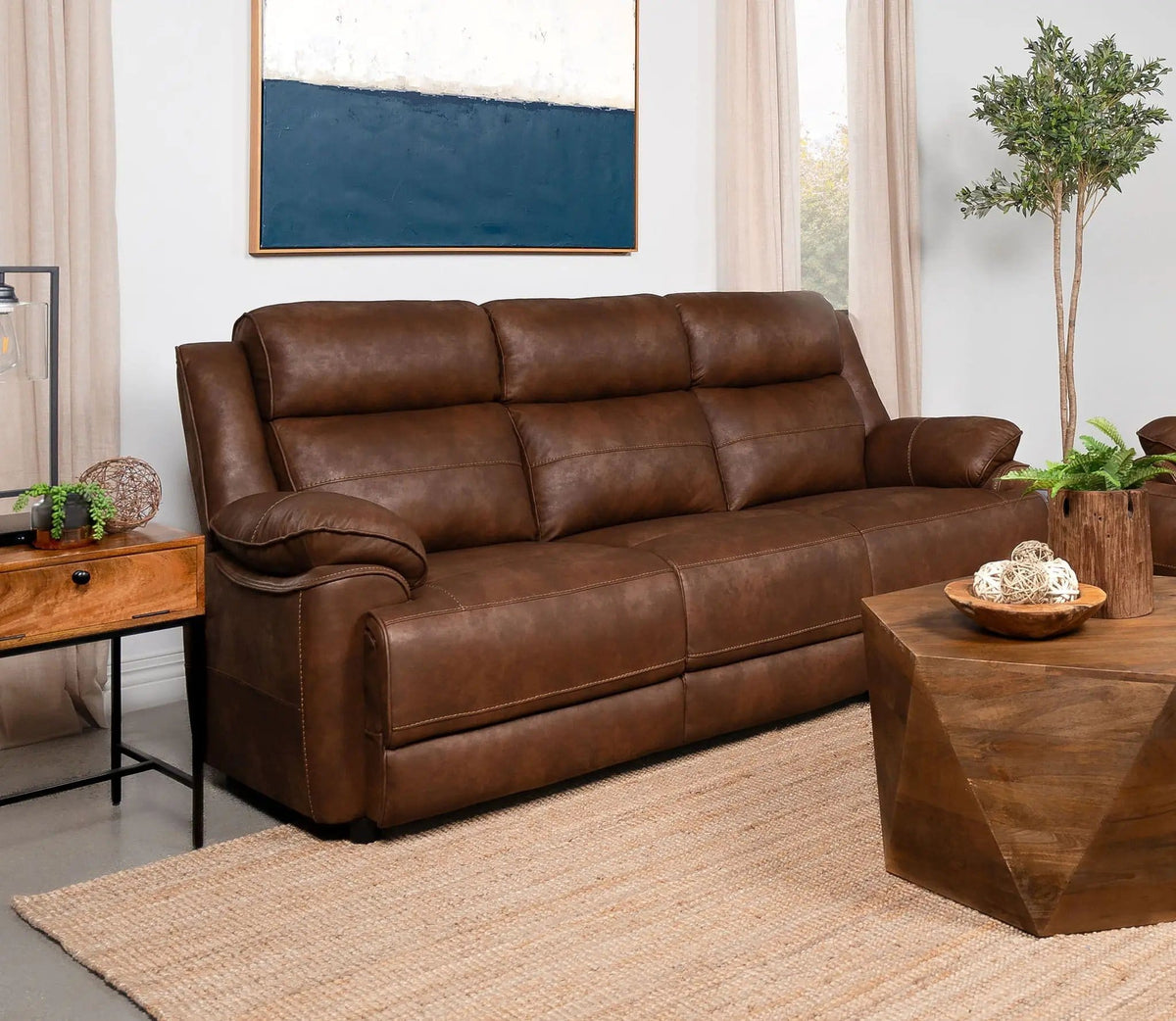 Ellington Upholstered Padded Arm Sofa | 86.25 x 39 x 40.5 in | Faux Leather | Dark Brown