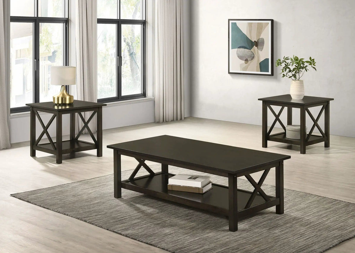 Rachelle 3-piece Rectangular Coffee Table Set Deep Merlot | 3-Piece Set | Rubberwood & Engineered Wood | Dining Room
