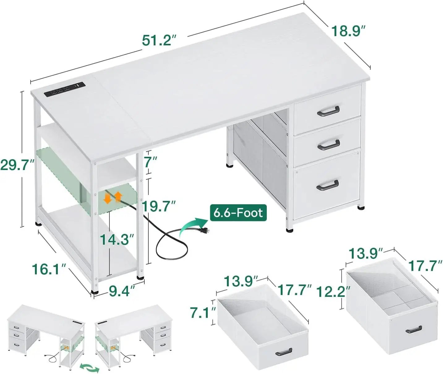 51 Inch Computer Desk With USB Outlets For Home Office from PriceLows™