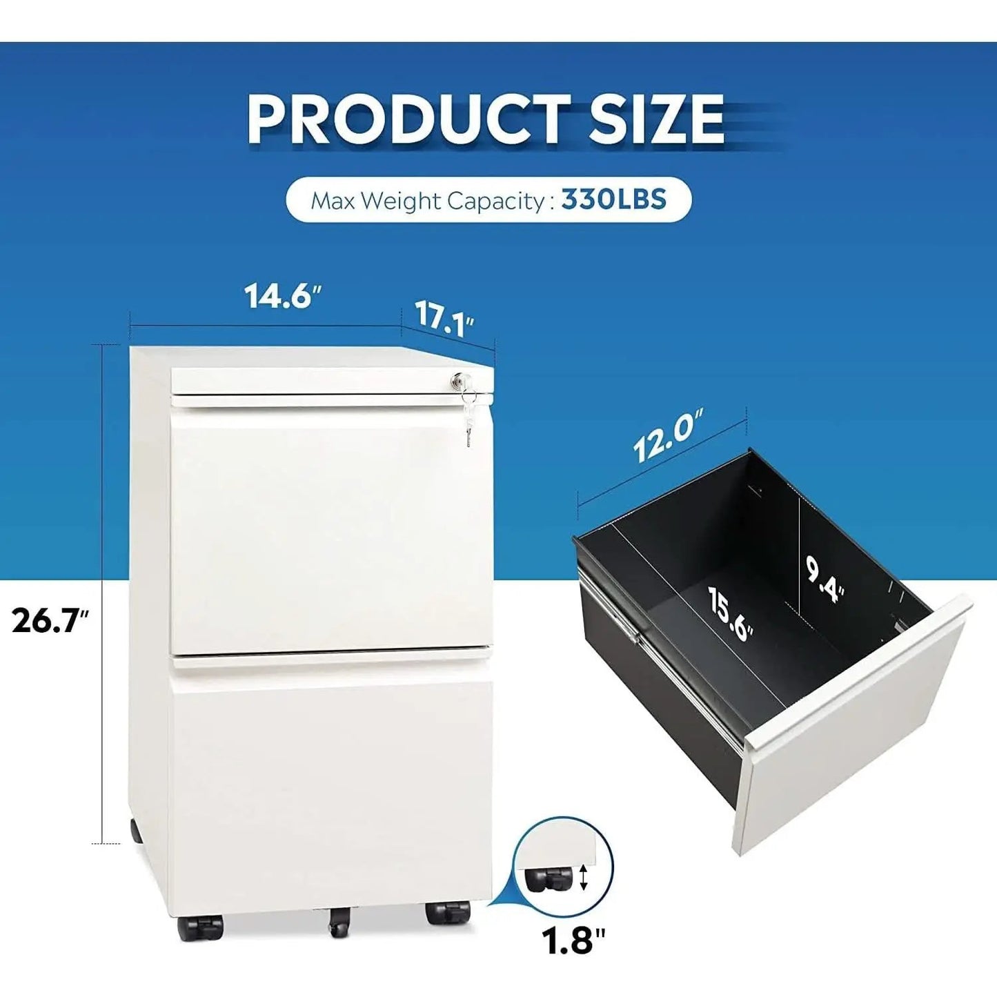 White Lockable File Cabinet With 2 Drawers Under Desk from PriceLows™