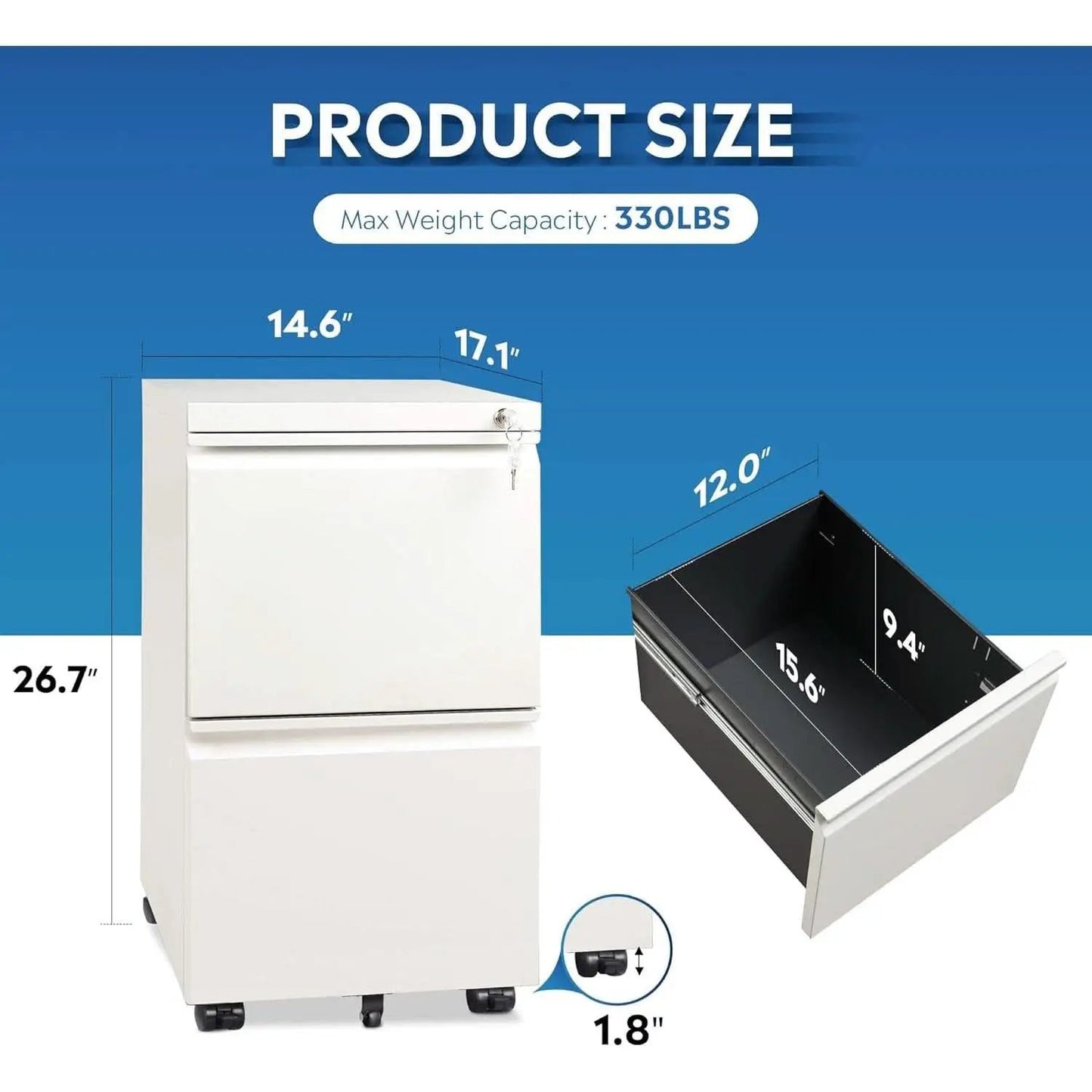White Metal Mobile Filing Cabinet With Lock And Drawers from PriceLows™
