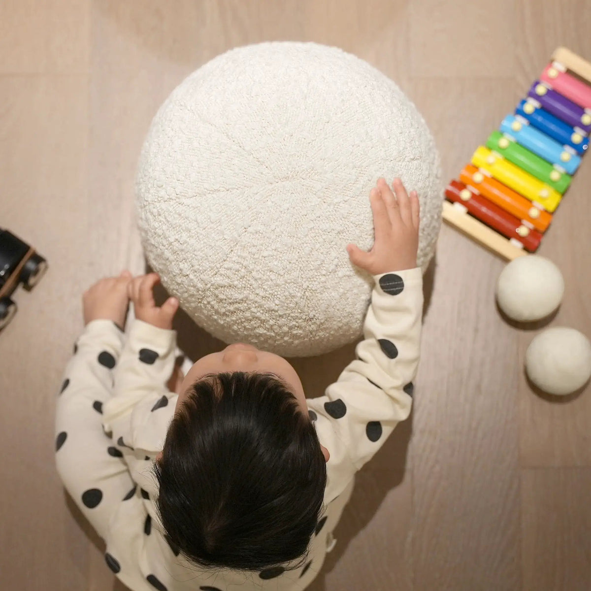 Luna Round Ball Throw Pillow | Faux Sheepskin Cover | 12 Inch Diameter | Durable Foam Insert