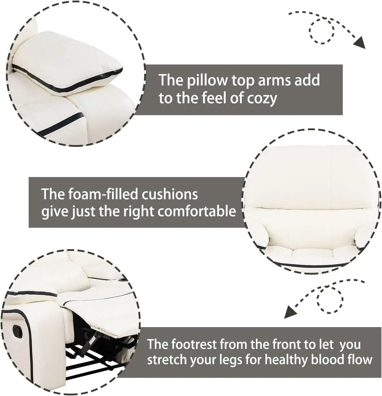 Cream White Bonded Leather Recliner Sofa Set With Manual Recliner from PriceLows™