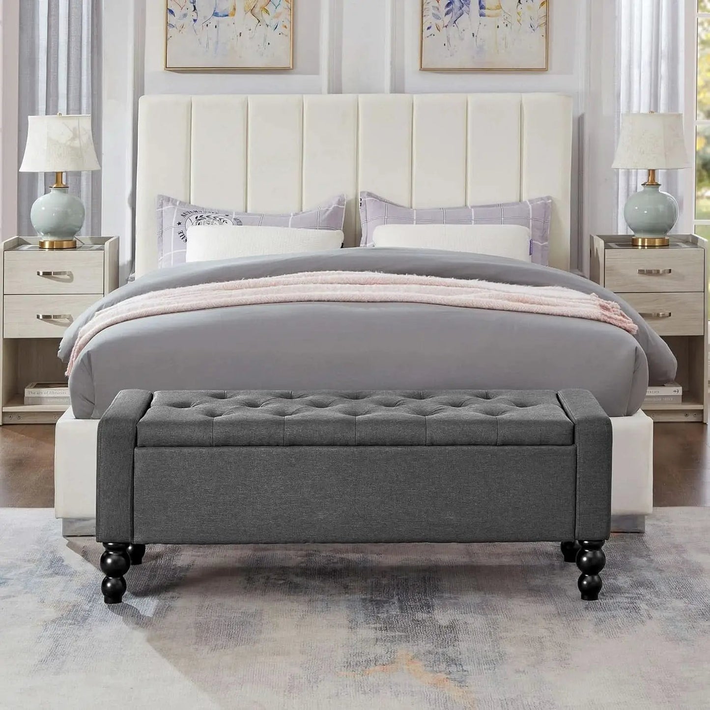 Storage Ottoman Bench Featuring Dual Safety Hinges from PriceLows™