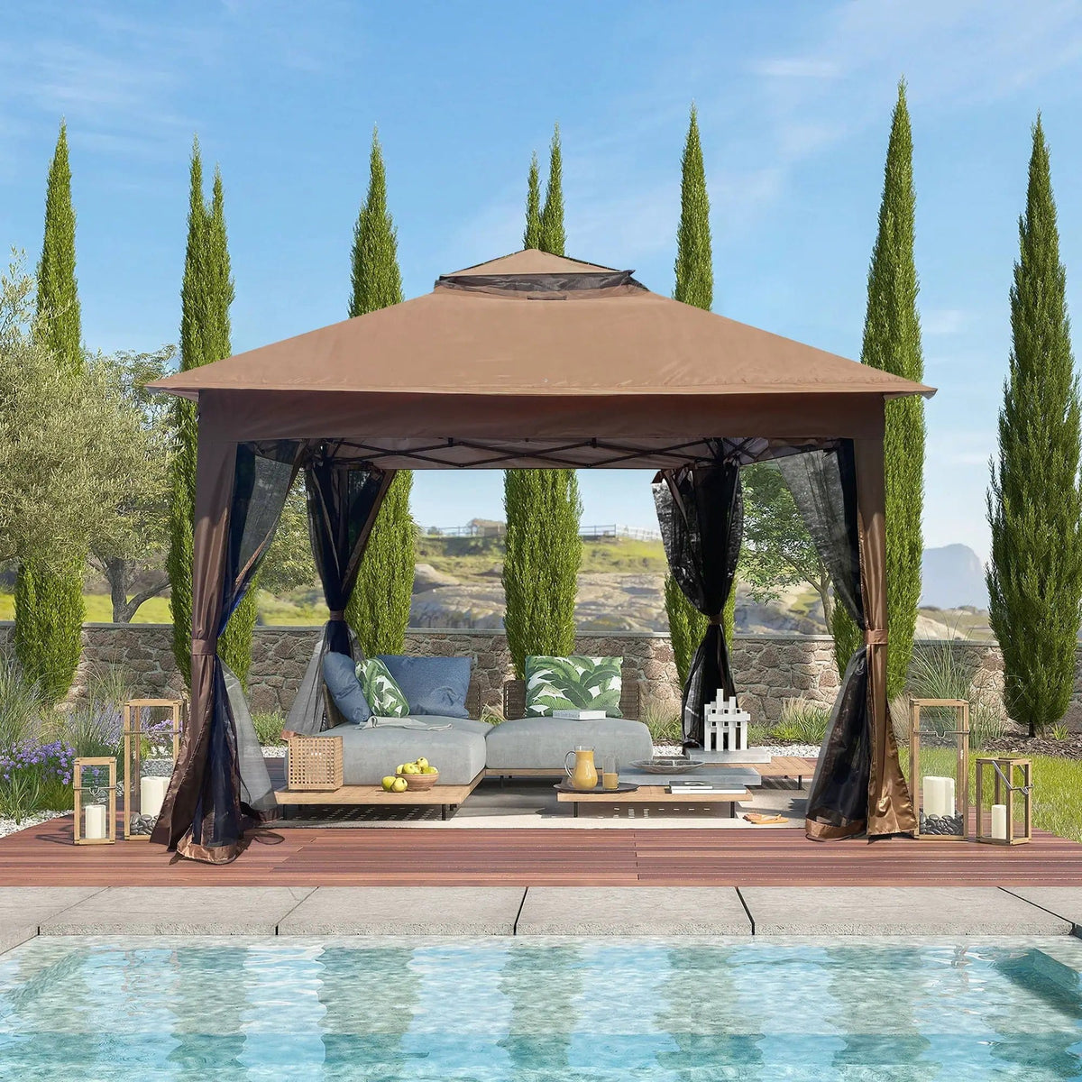 Outdoor Pop Up Gazebo Canopy With 2 Tier Soft Top And Removable Zipper Netting | 2 Pieces | Fabric & Steel | Outdoor Living