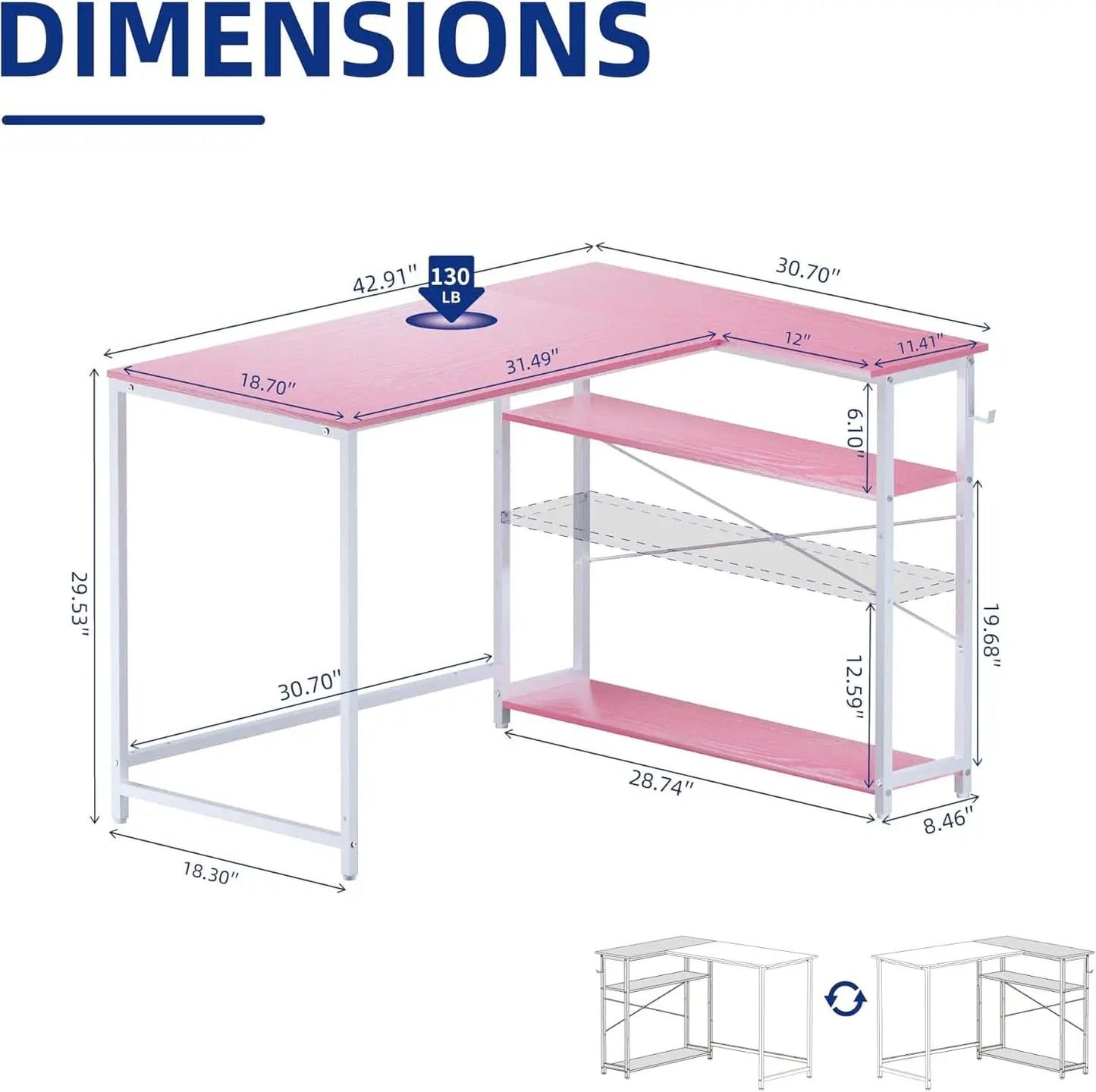 43-Inch L-Shaped Computer Desk With Reversible Shelves from PriceLows™
