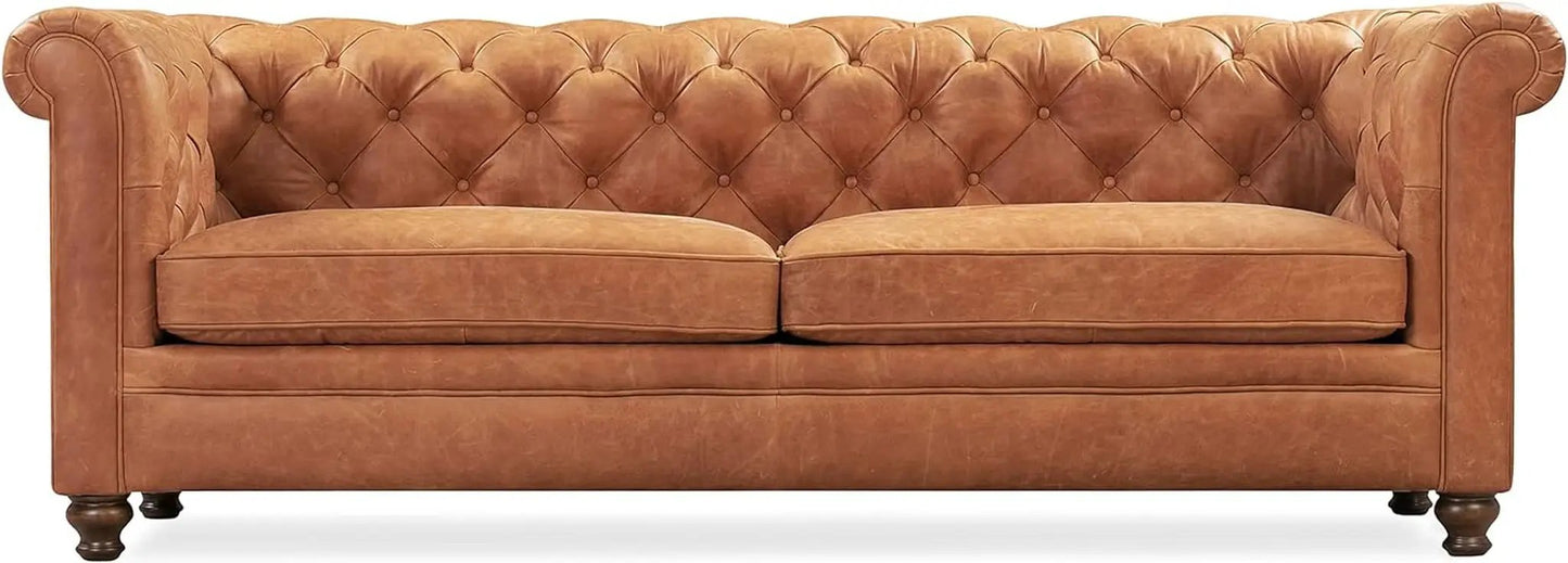 Lyon 87.4 Inch Cognac Tan Sofa Full Grain Leather Finish from PriceLows™