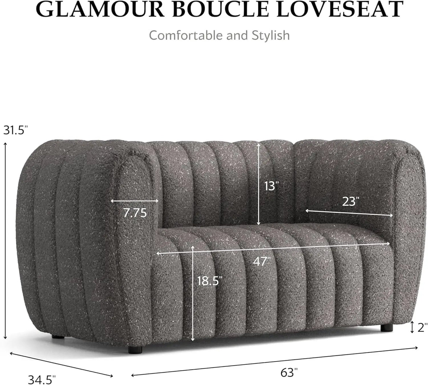 Charcoal Gray Vertical Channel Tufted 3 Piece Sofa Set from PriceLows™