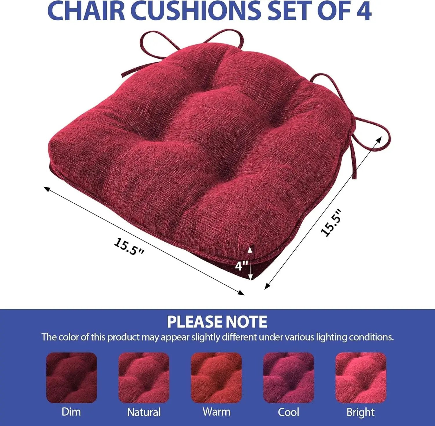 Red Tufted Memory Foam Chair Cushions 4 Pack Non Slip Ties from PriceLows™
