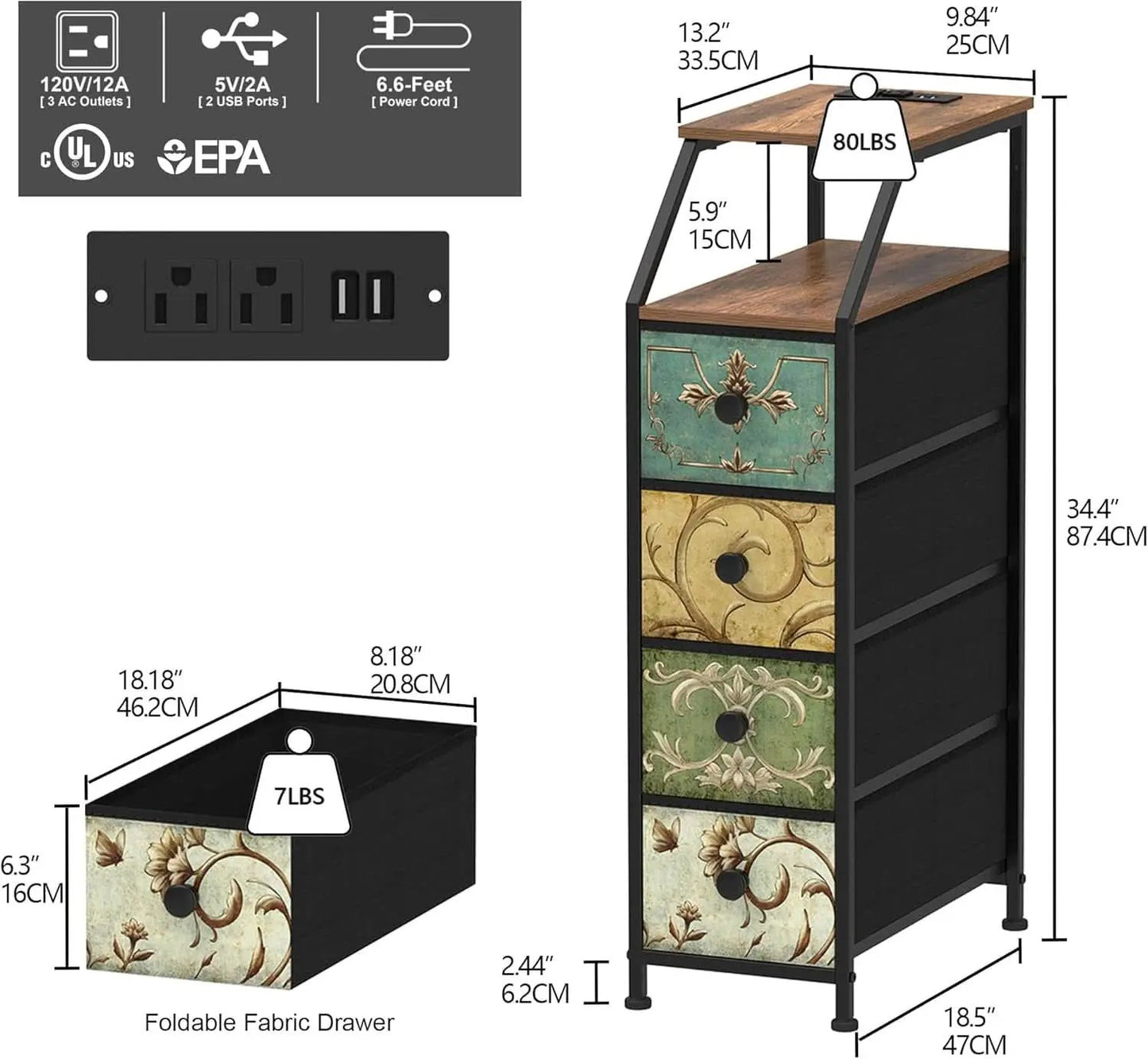 Narrow Tall Dresser With Integrated Charging Station from PriceLows™