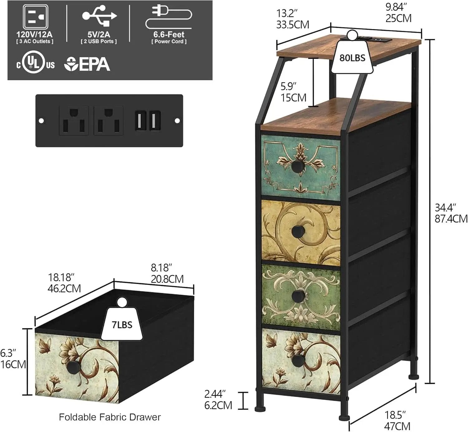 Narrow Tall Dresser With Integrated Charging Station from PriceLows™