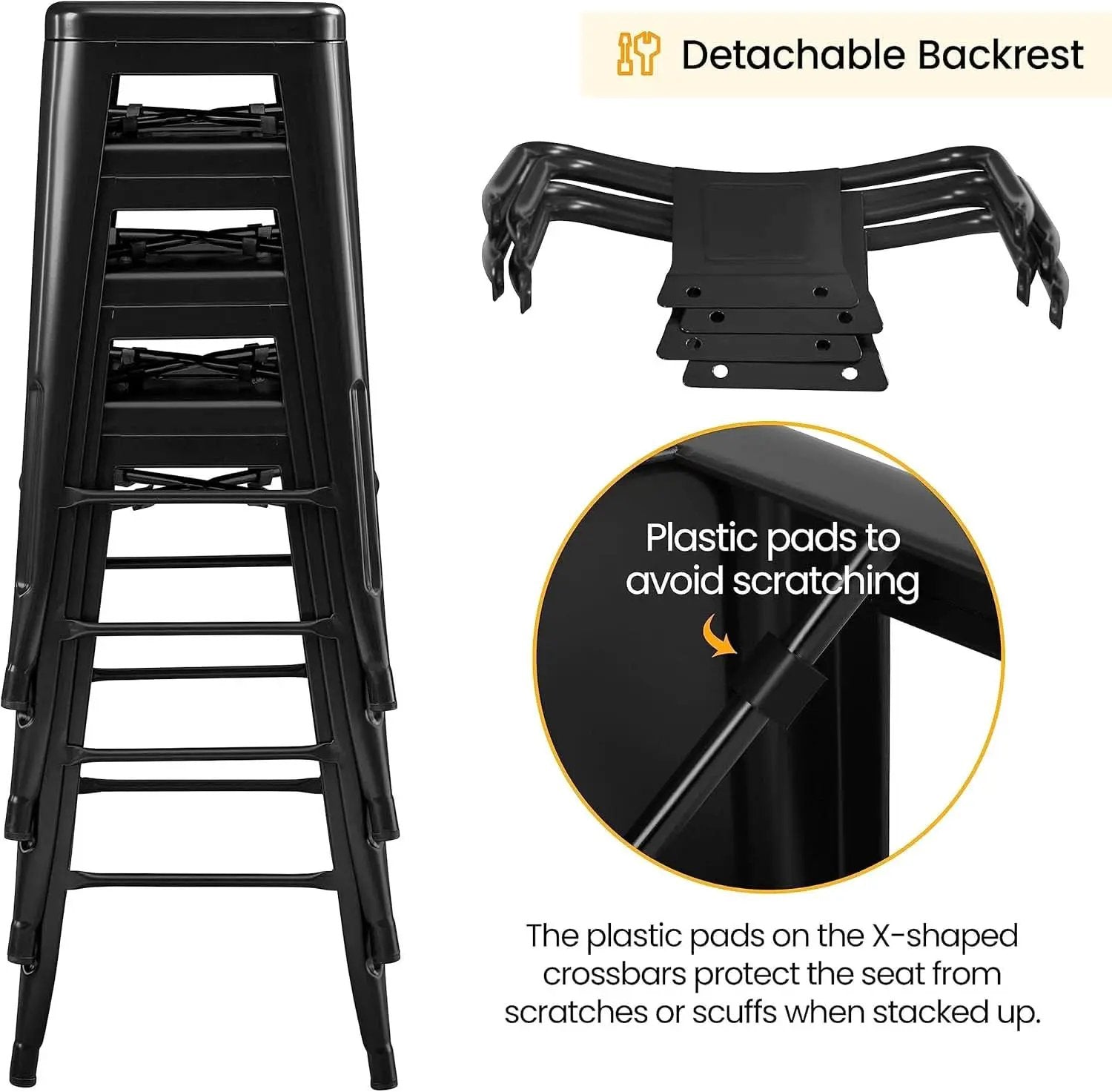 30 Inch Matte Black Metal Bar Stool Set Of 4 With Low Back from PriceLows™