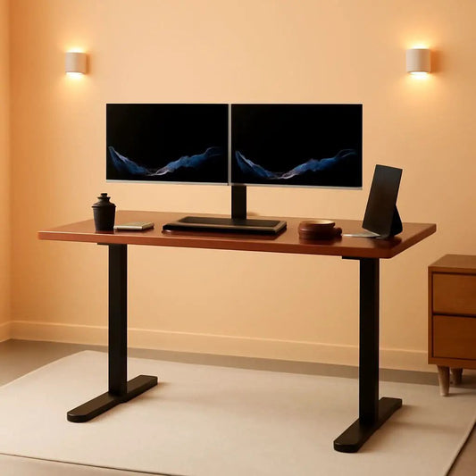 60 Inch Electric Height Adjustable Desk Dark Walnut Top Black Frame from PriceLows™