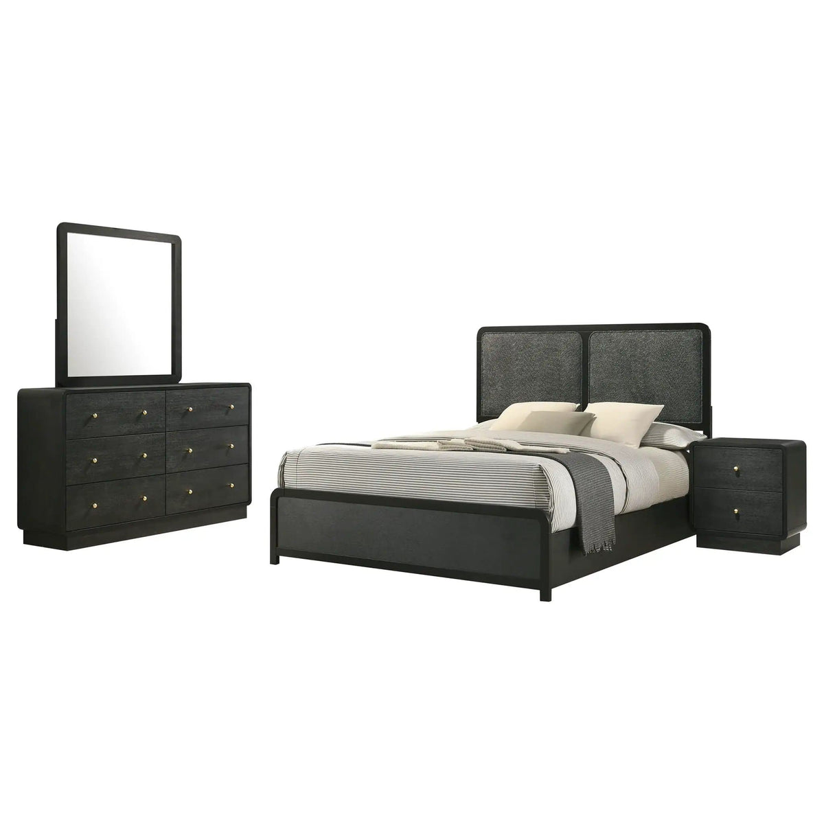 Cavelle 4-piece Eastern King Bedroom Set | 4-Piece Set | Engineered Wood & Chenille | Black