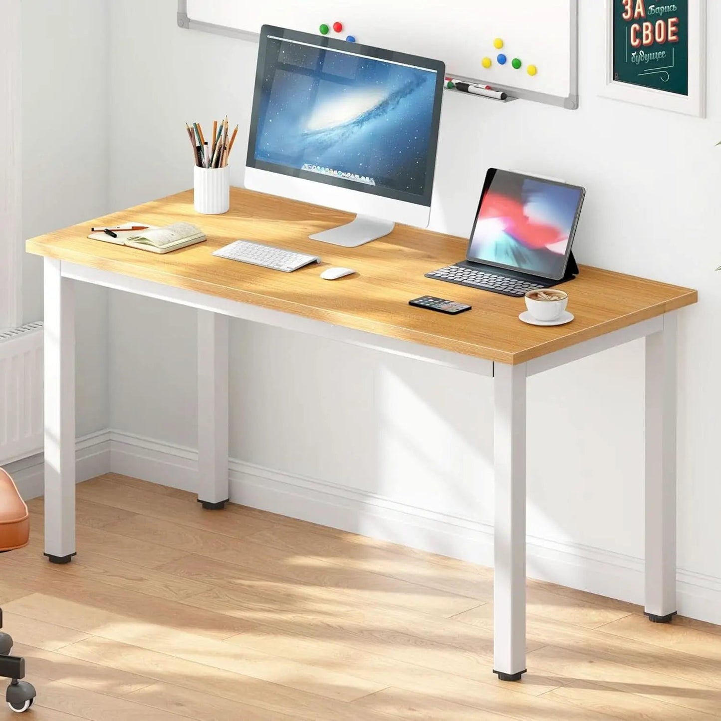 120cm Teak Wood White High Gloss Finish Desk Stability from PriceLows™