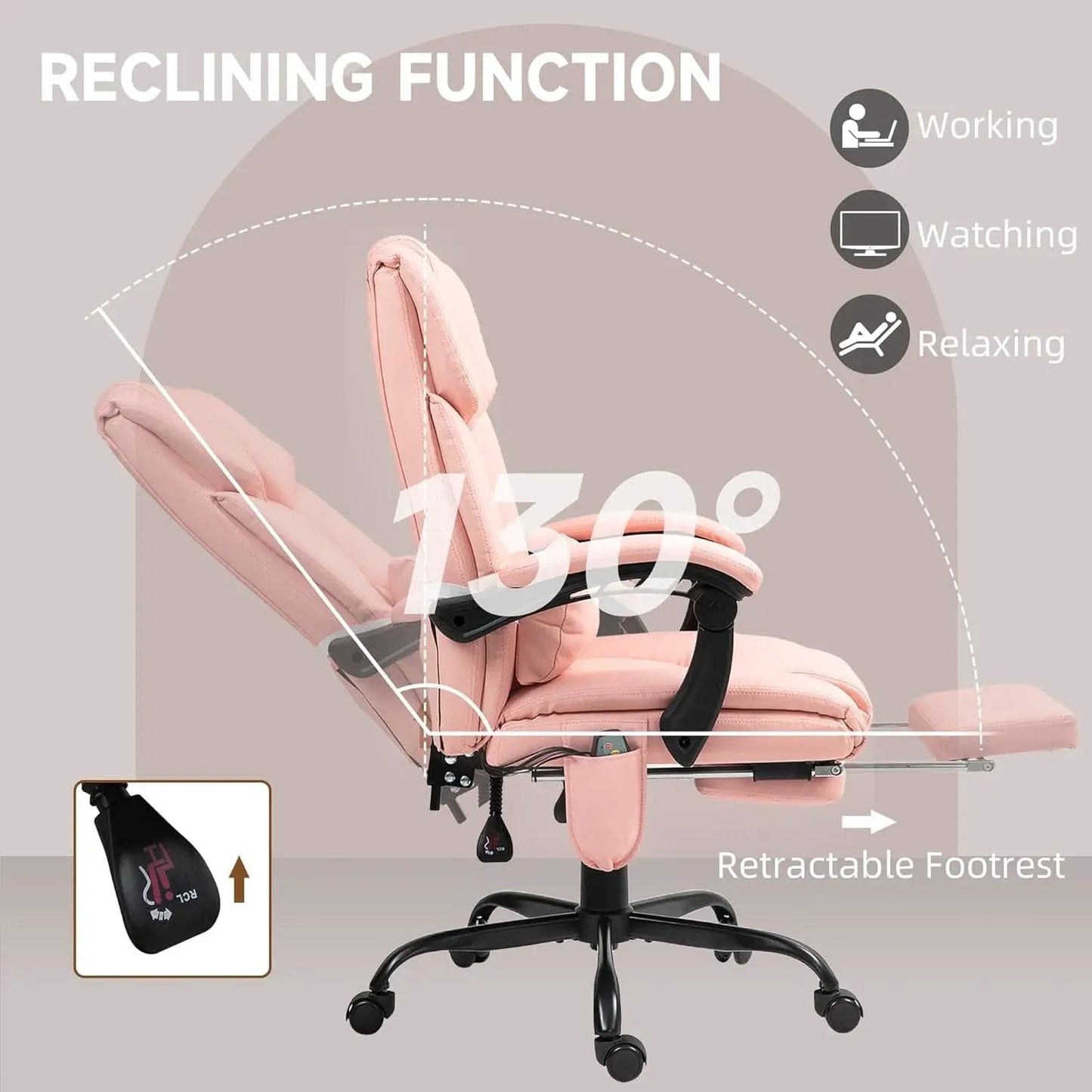 Pink Massage Office Chair With 6 Vibration Points Footrest from PriceLows™