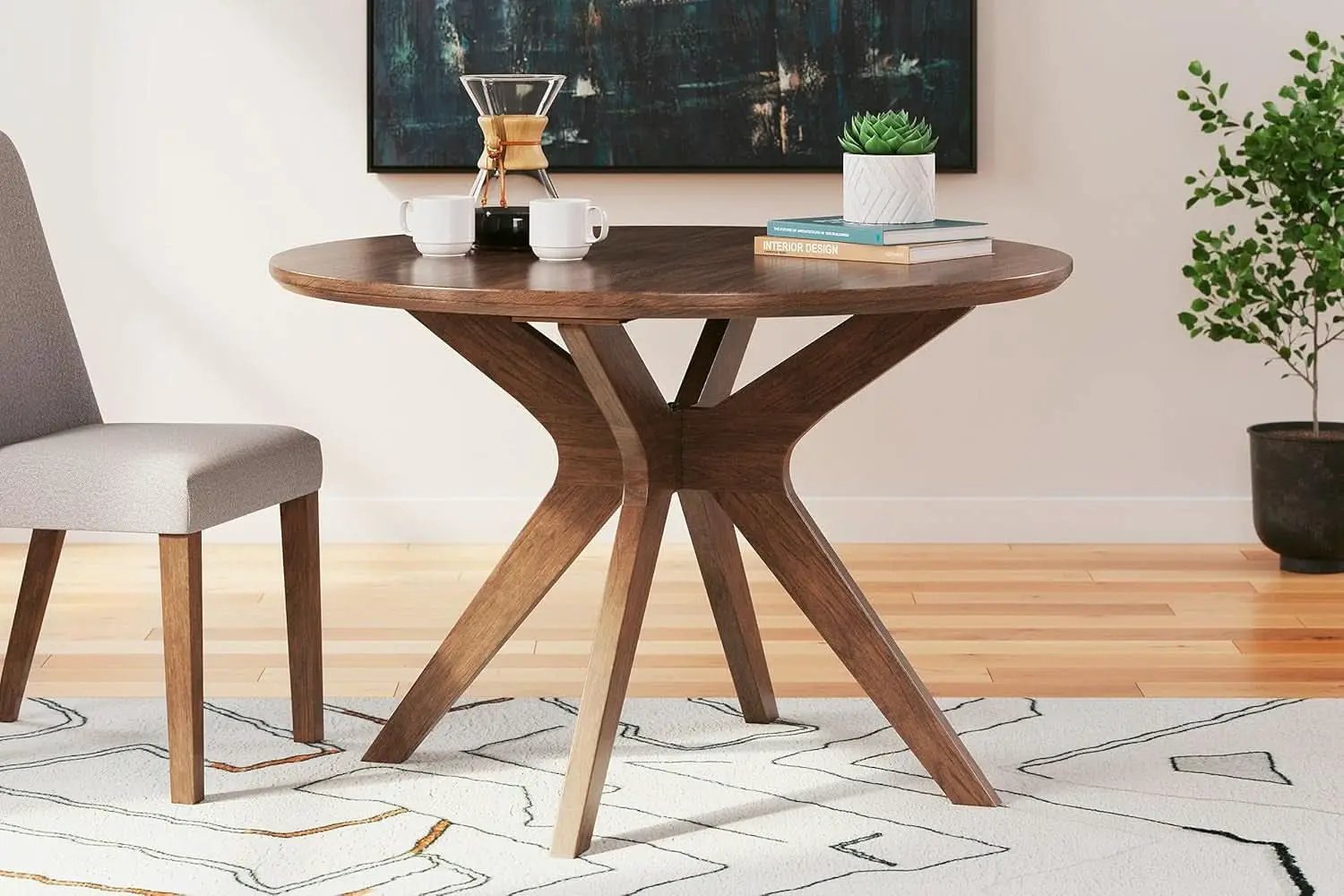 Traditional Round Dining Table Seats 4 Brown Finish from PriceLows™
