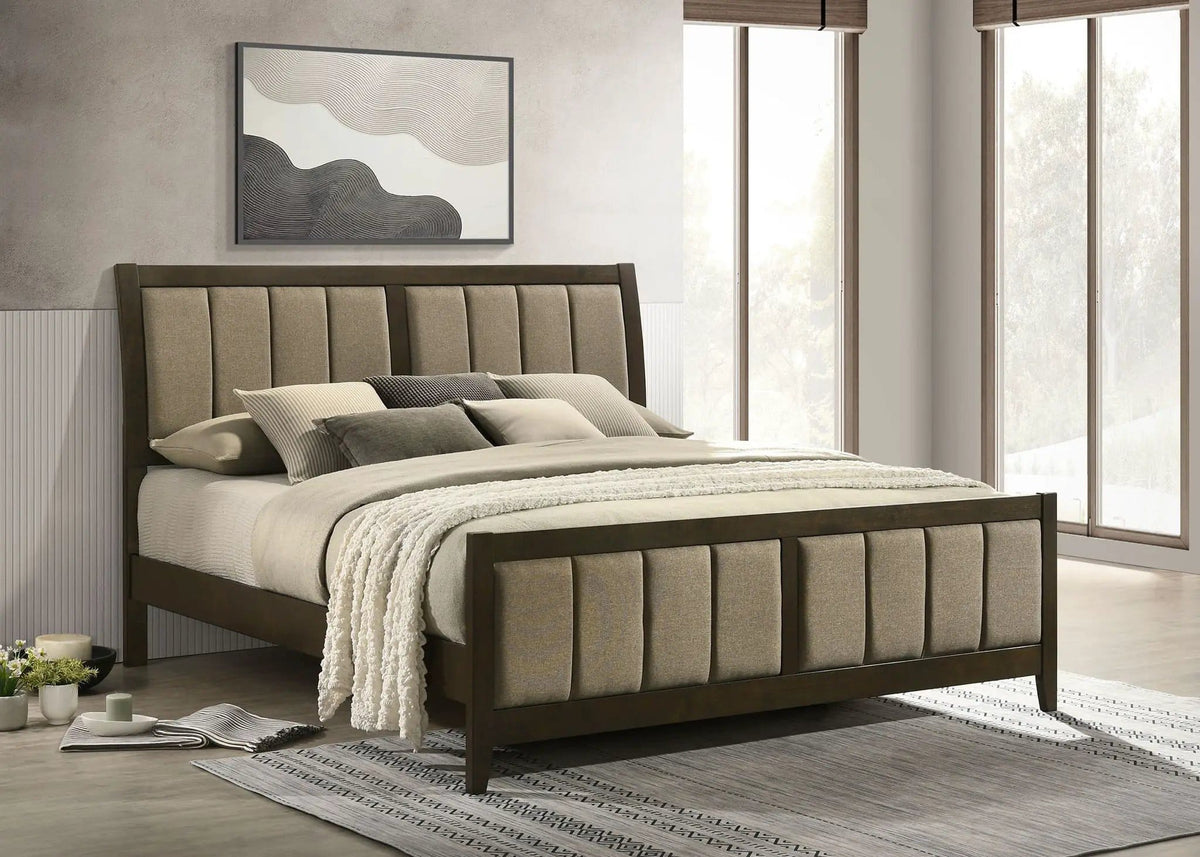 Wilkes 51-inch Upholstered Eastern King Bed Dark Cocoa | 79.25 x 86.5 x 50.5 in | Fabric | Bedroom