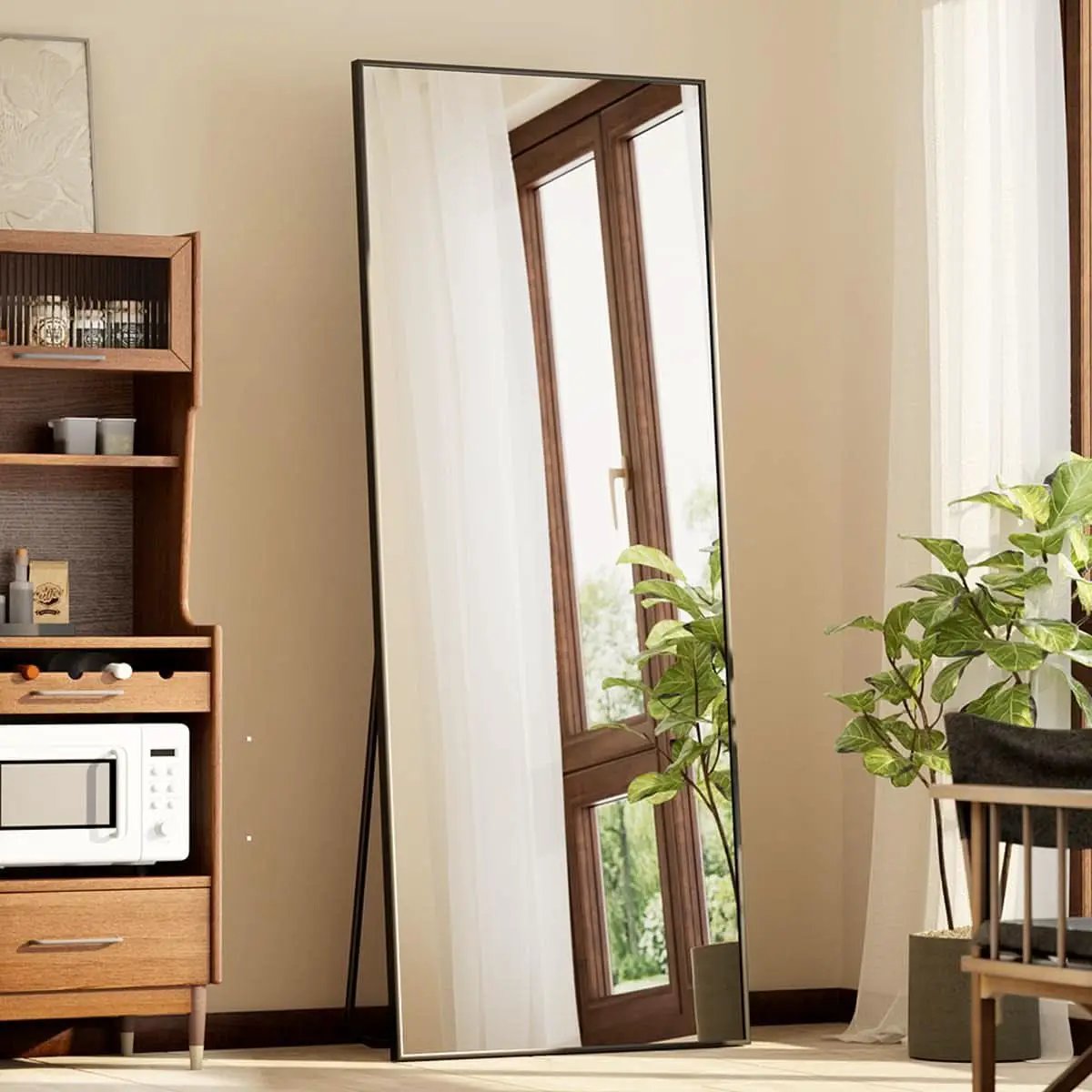 Full Length Standing Mirror 56x21 Black Aluminum Frame Tempered Glass from PriceLows™