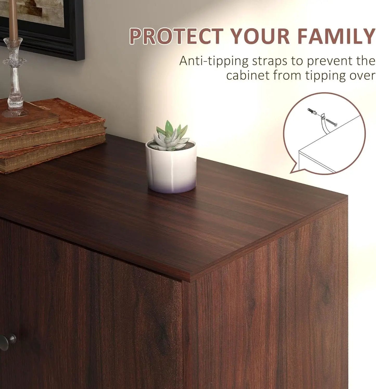 Rustic Brown Sideboard Buffet Cabinet With Three Drawers from PriceLows™