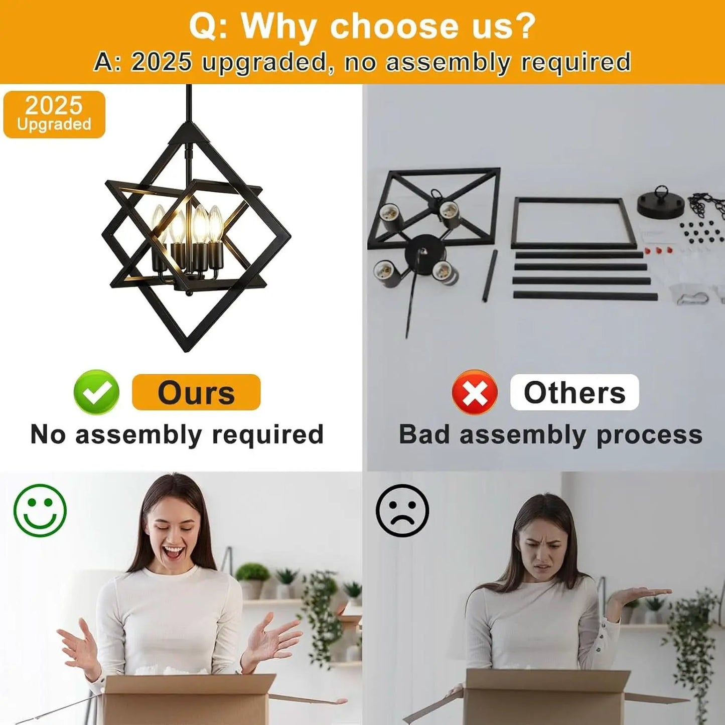 18 Inch Black Geometric Industrial Farmhouse Chandelier With 4 Lights Adjustable Height from PriceLows™