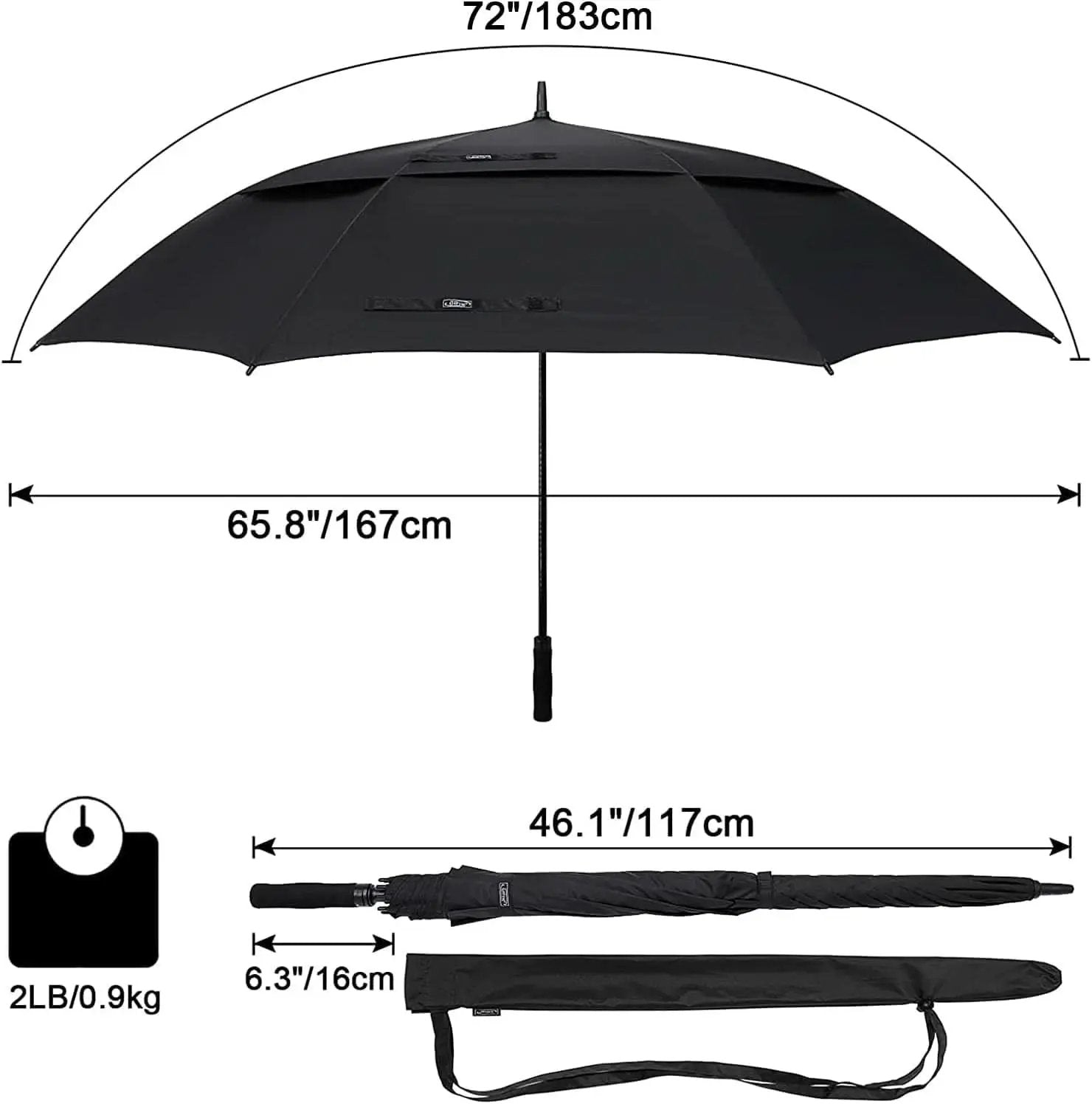 72 Inch Windproof Golf Umbrella Auto Open Double Canopy from PriceLows™