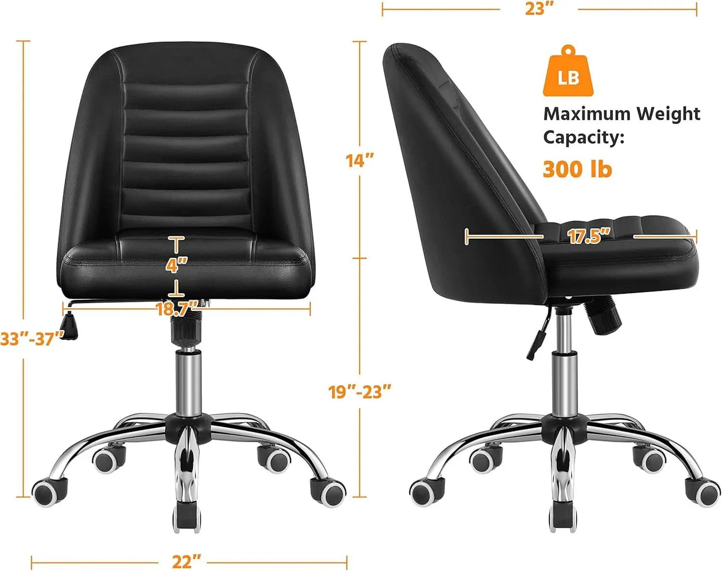 Armless PU Leather Office Chair Adjustable Height Black from PriceLows™