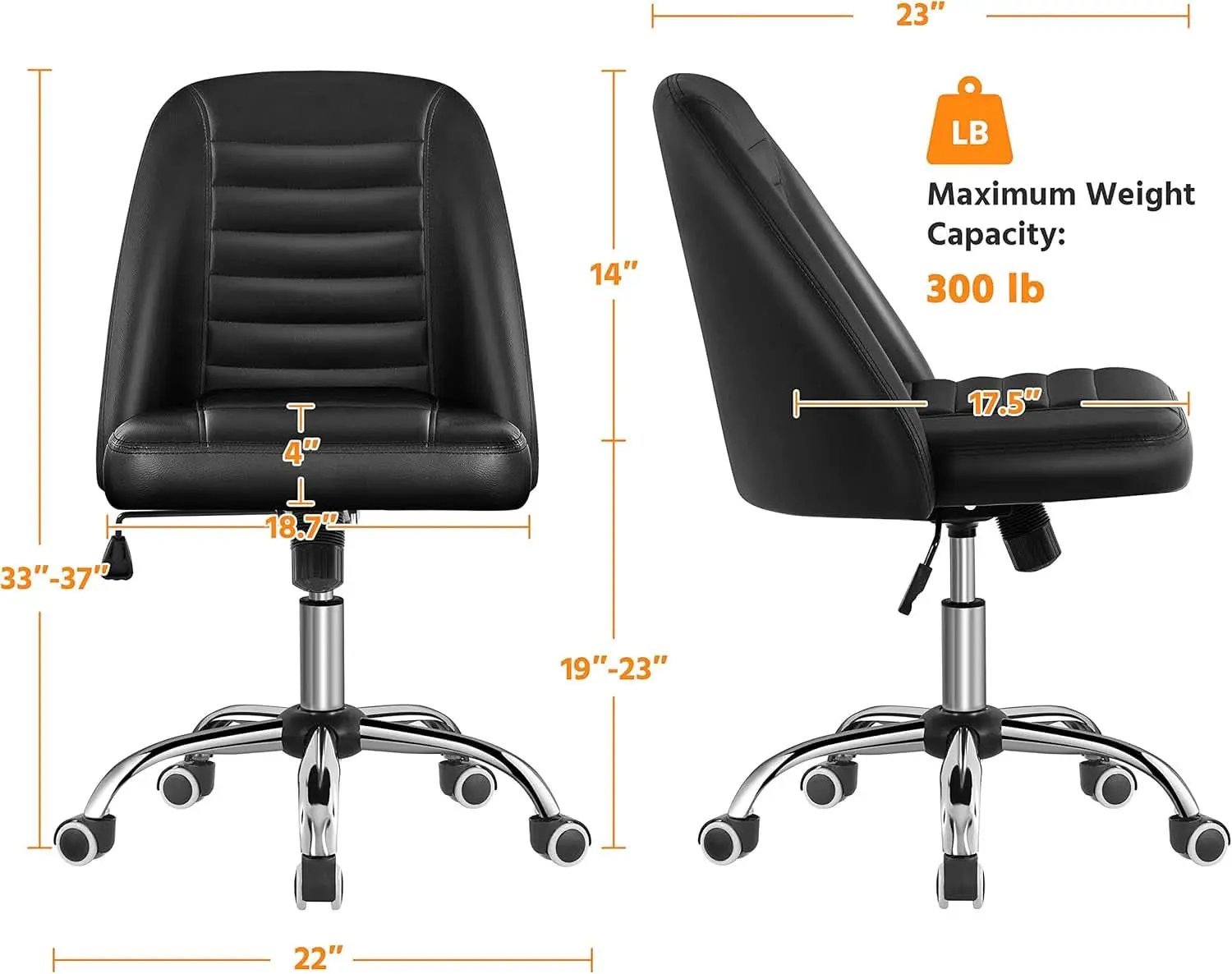 Armless PU Leather Office Chair Adjustable Height Black from PriceLows™