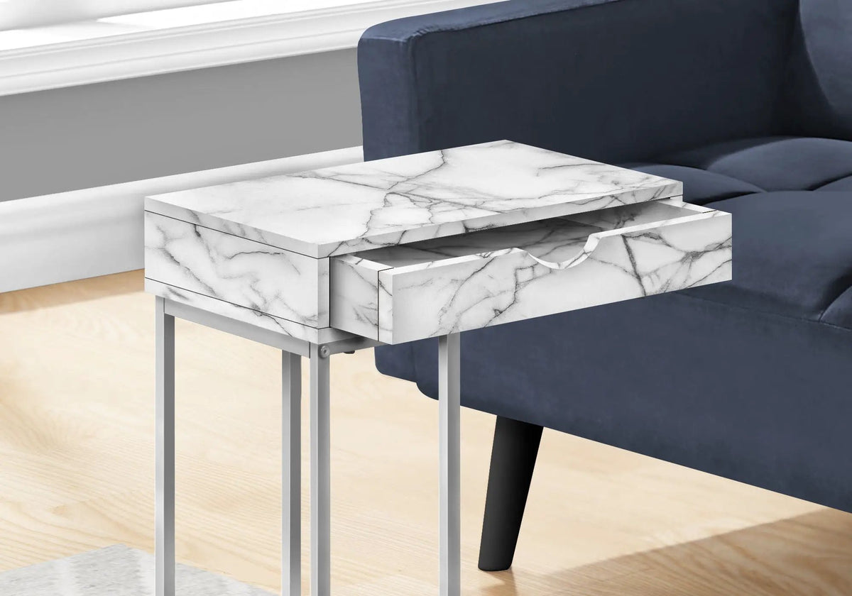 C-Shaped End Table | Pass-Through Storage Drawer | Slide-Under Base | Modern Design