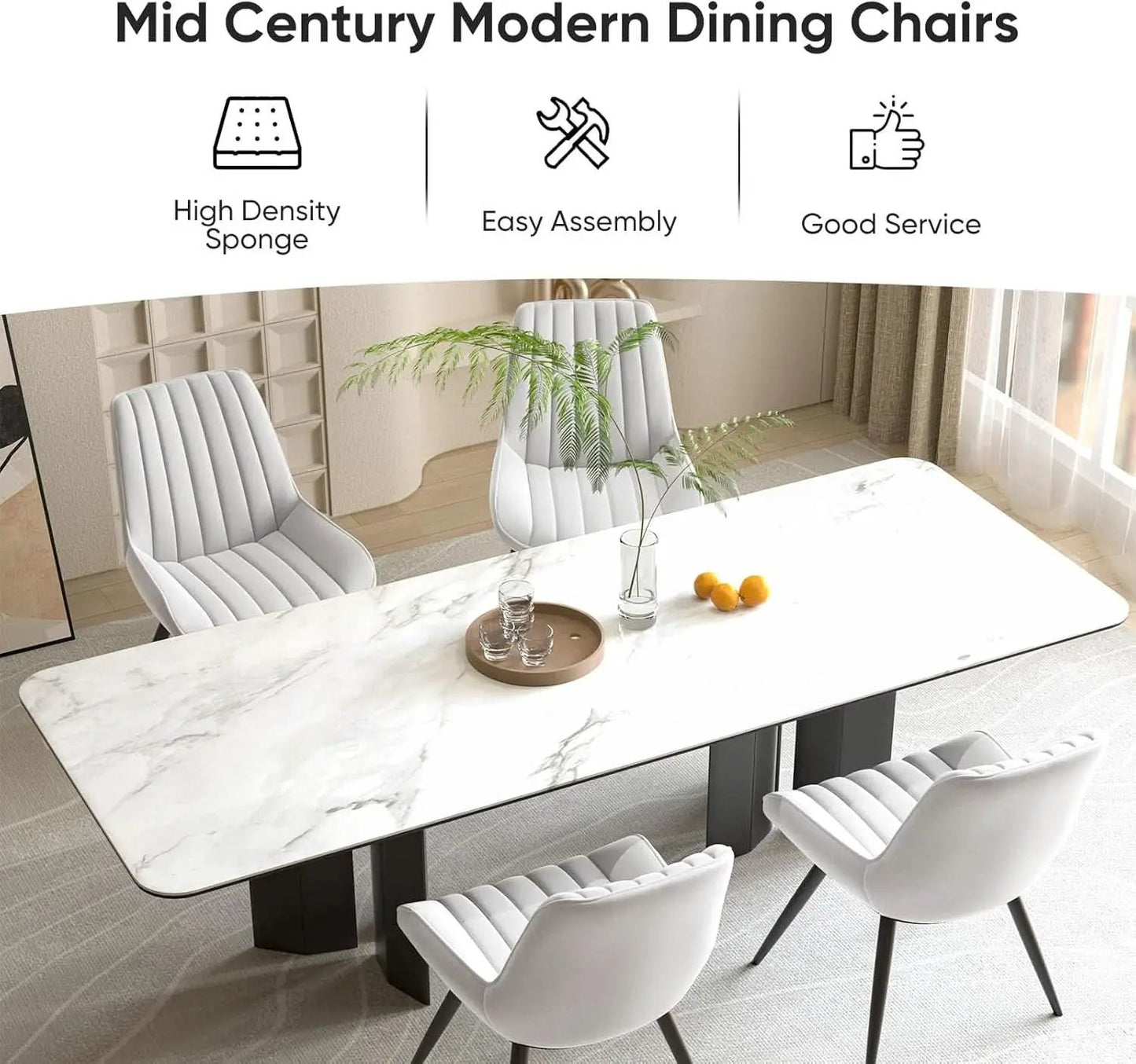White Upholstered Dining Chairs With Thick Cushions from PriceLows™