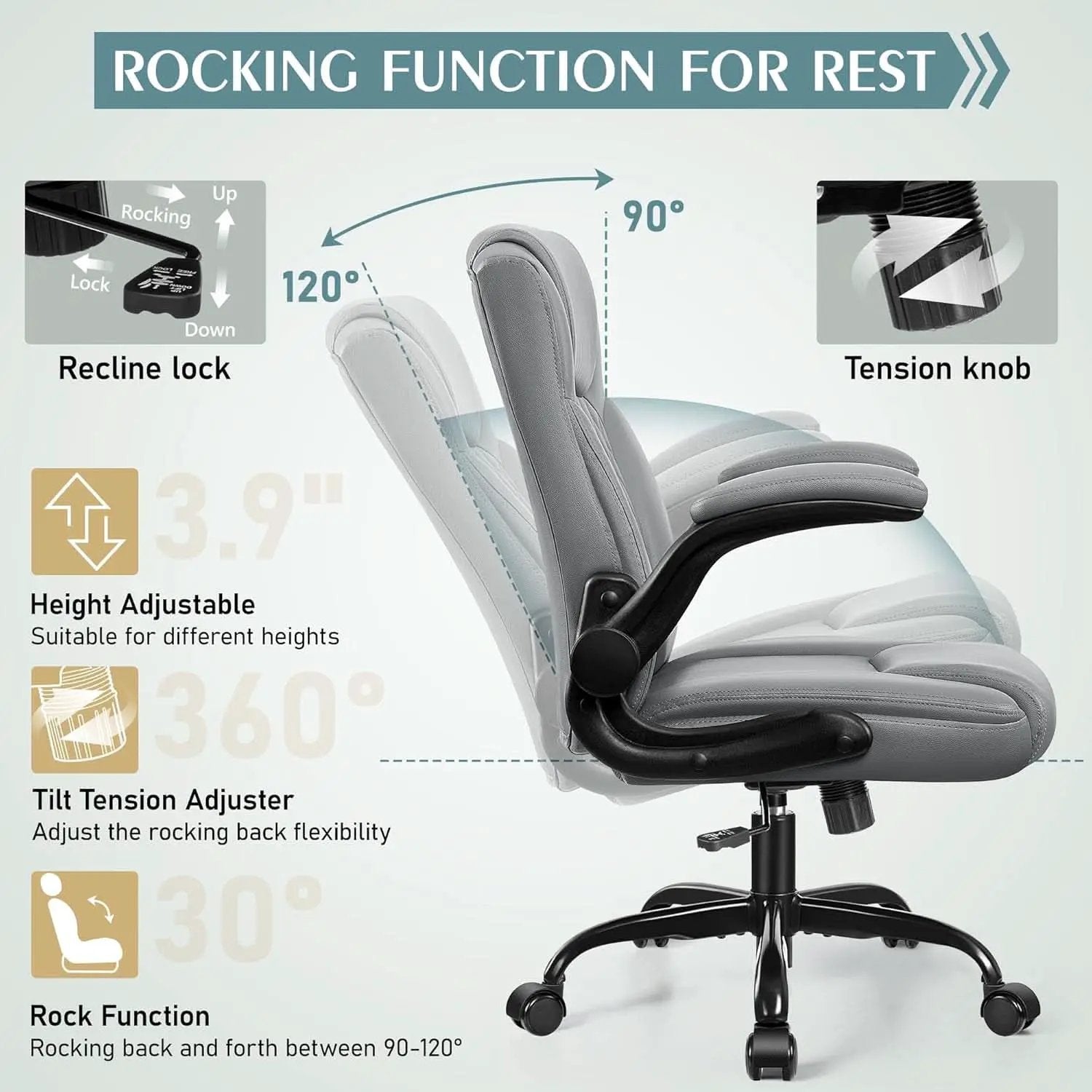Gray PU Leather Office Chair With Ergonomic Back Support from PriceLows™