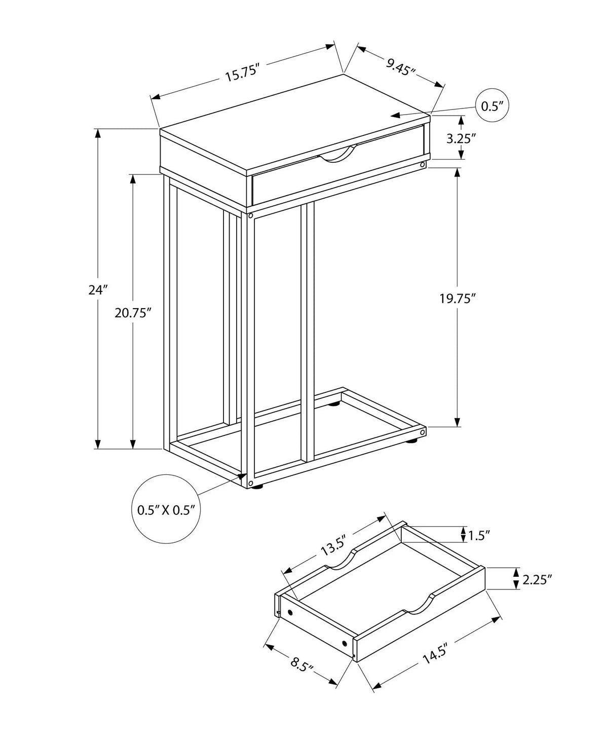 Versatile C-Shaped Accent Table | Pass-Through Drawer | Slide-Under Base | Contemporary Style